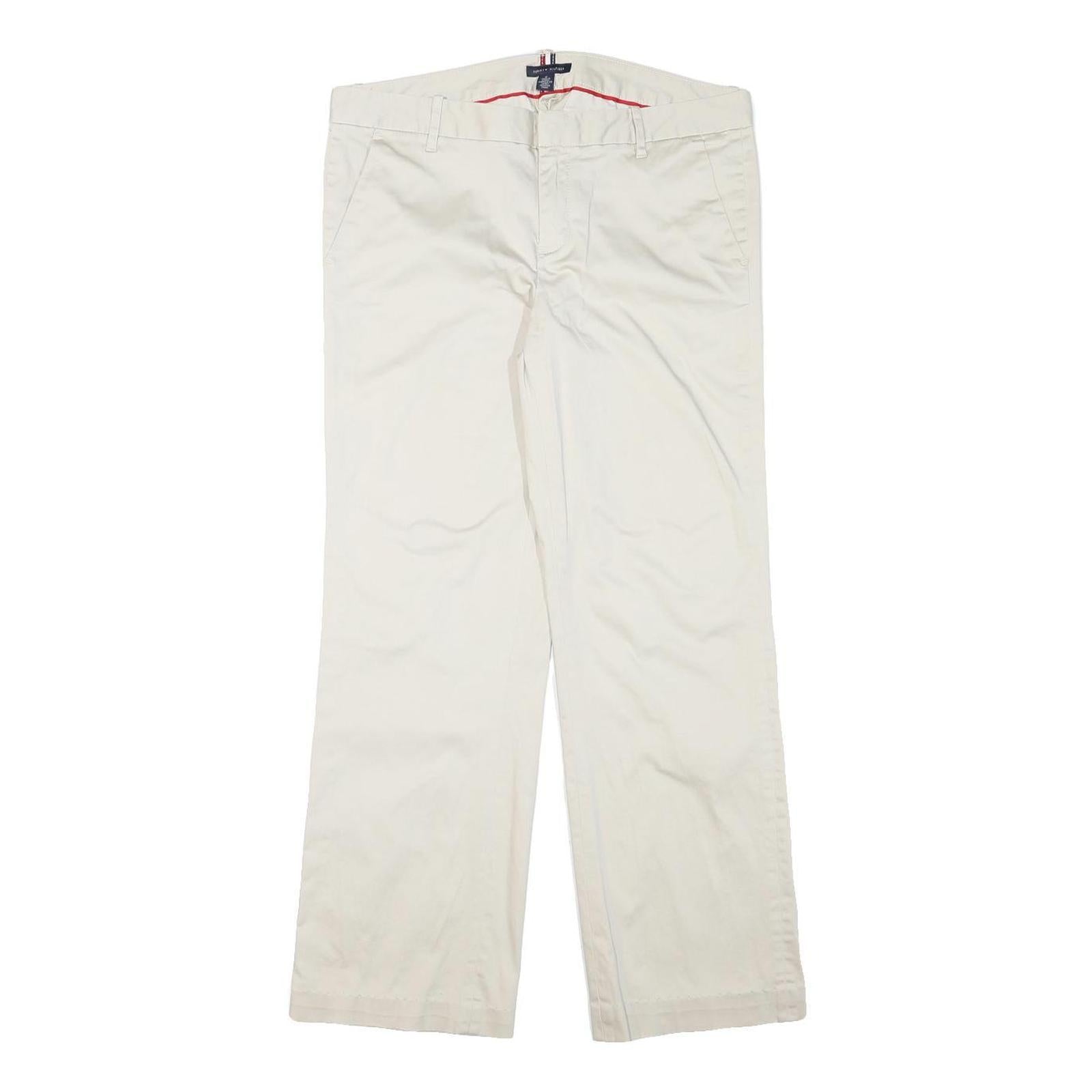 TOMMY HILFIGER Womens White Regular Fit Straight Leg Trousers W33 L28 Cotton Refurbished - N/A refurbished available on Cerqular