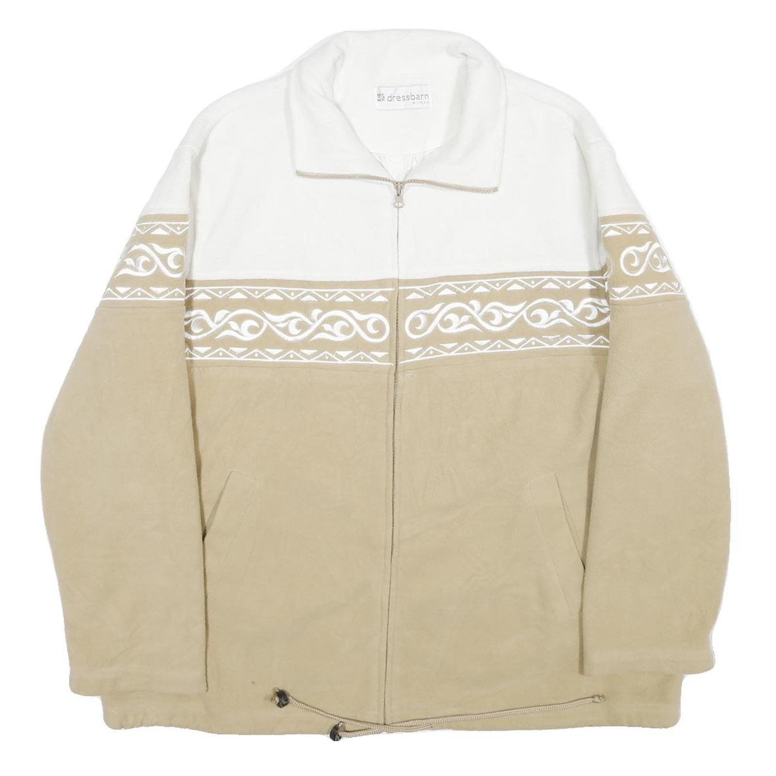 DRESSBARN Womens White & Beige Patterned Track Jacket XL Polyester Zip Refurbished - N/A refurbished available on Cerqular