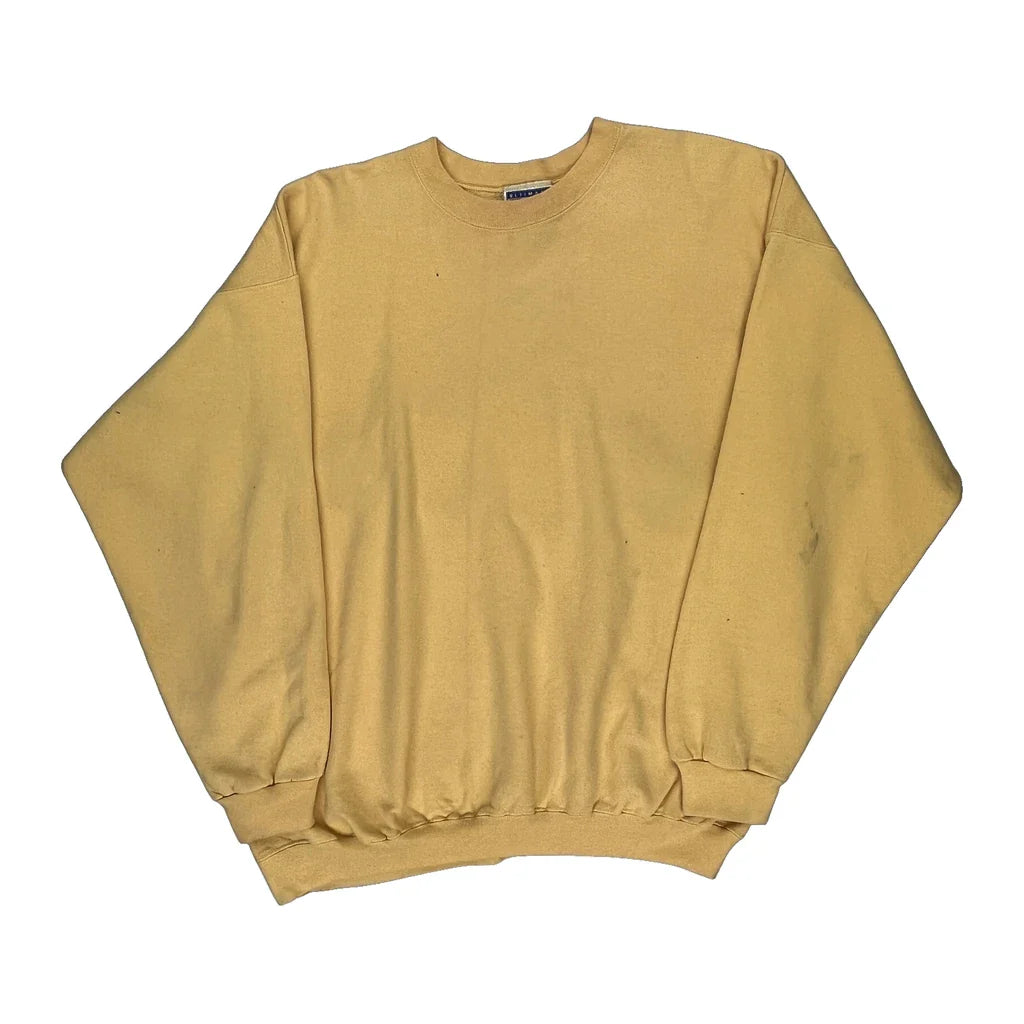 90S Blank Hanes Sweatshirt - Large Yellow Cotton Refurbished - Thrifted (note: this is a term often used to describe second- refurbished available on Cerqular