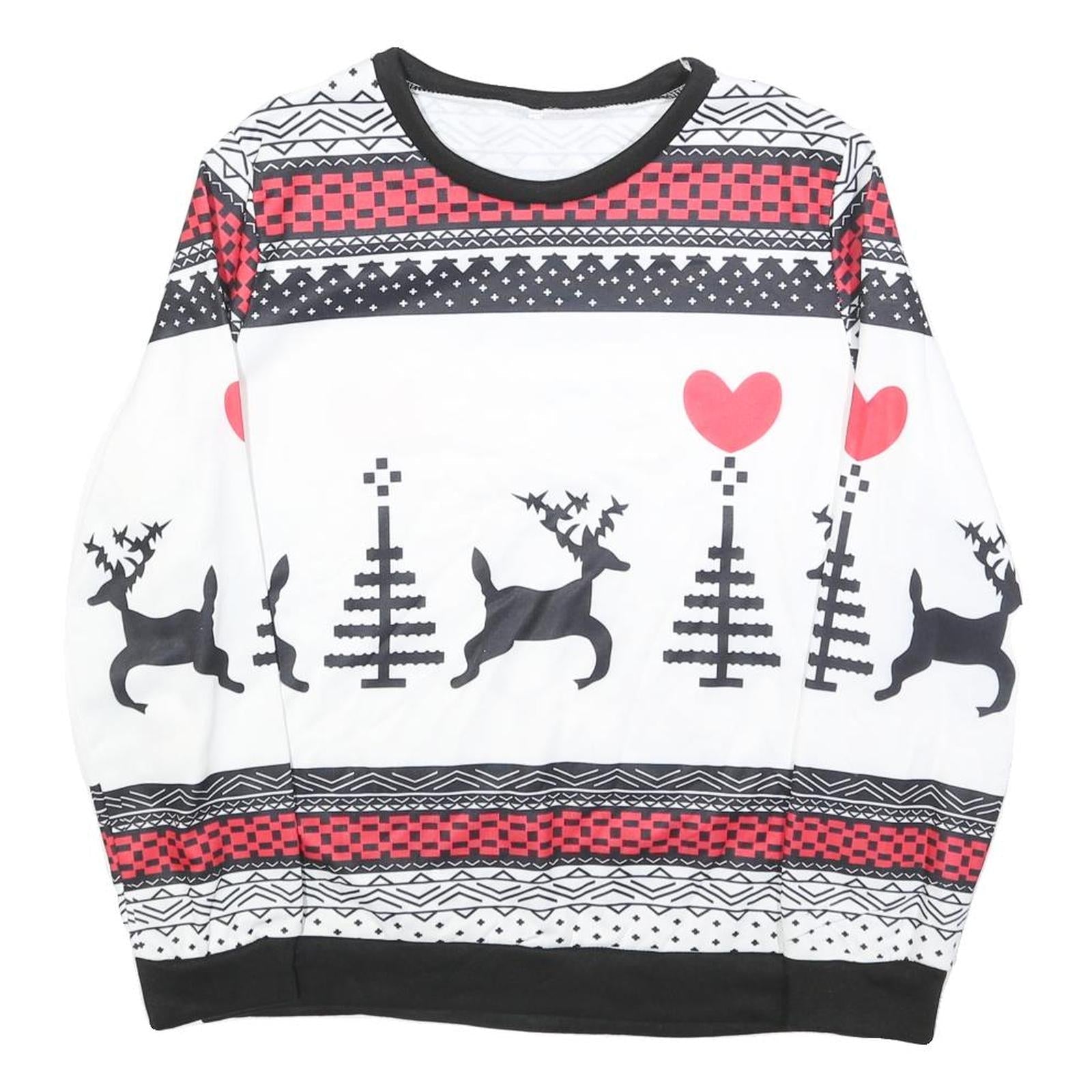 Womens White Black & Red Pattern Sweatshirt Crew Neck M Christmas Holiday Refurbished - N/A refurbished available on Cerqular