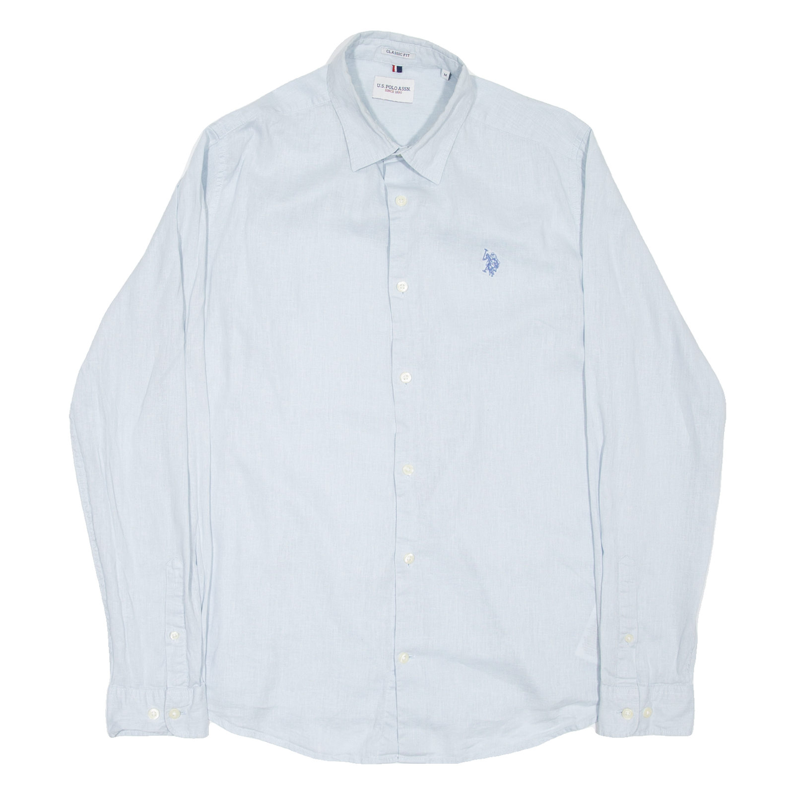 U.S. POLO ASSN Mens Plain Shirt Blue Linen Long Sleeve M Refurbished - N/A refurbished available on Cerqular