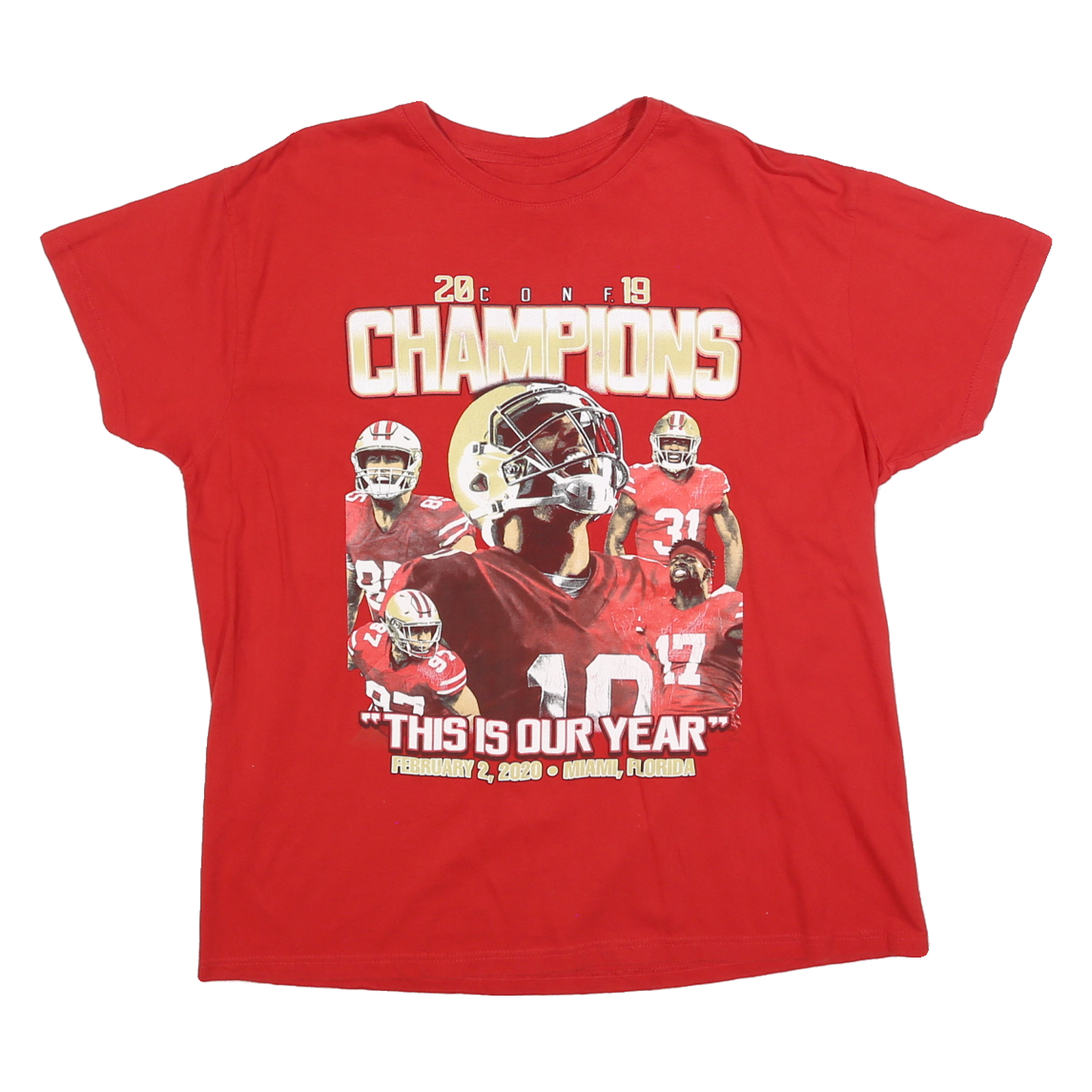 Womens Red Graphic Champions Print T-Shirt L Short Sleeve Crew Neck Cotton Blend Refurbished - N/A refurbished available on Cerqular