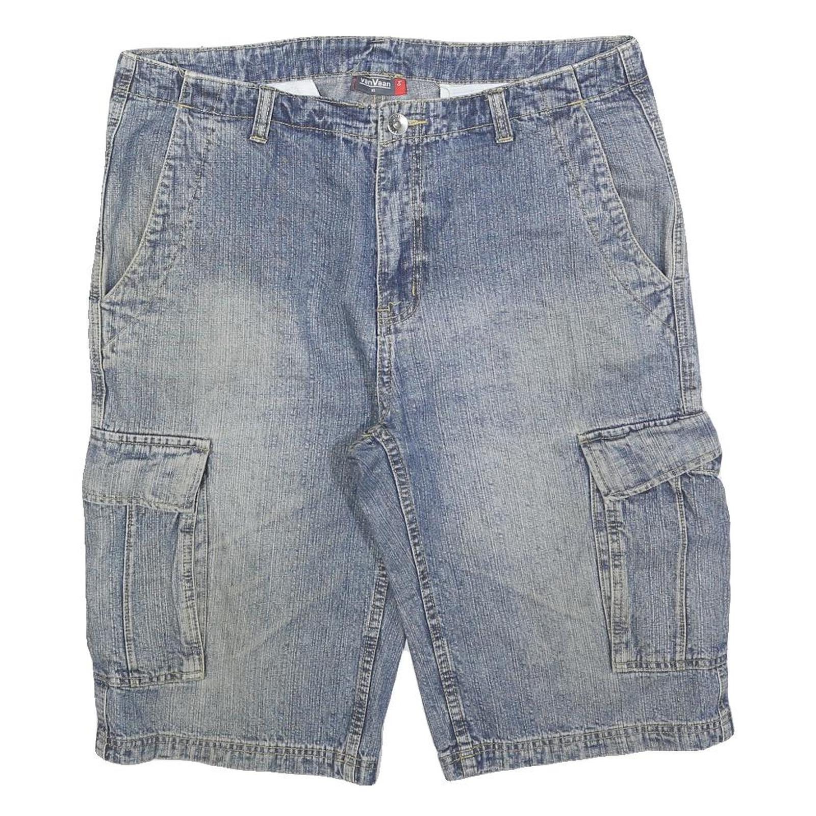 VAN VAAAN Mens Denim Blue Cargo Shorts XL W36 Cotton Blend Casual Pocketed Refurbished - N/A refurbished available on Cerqular