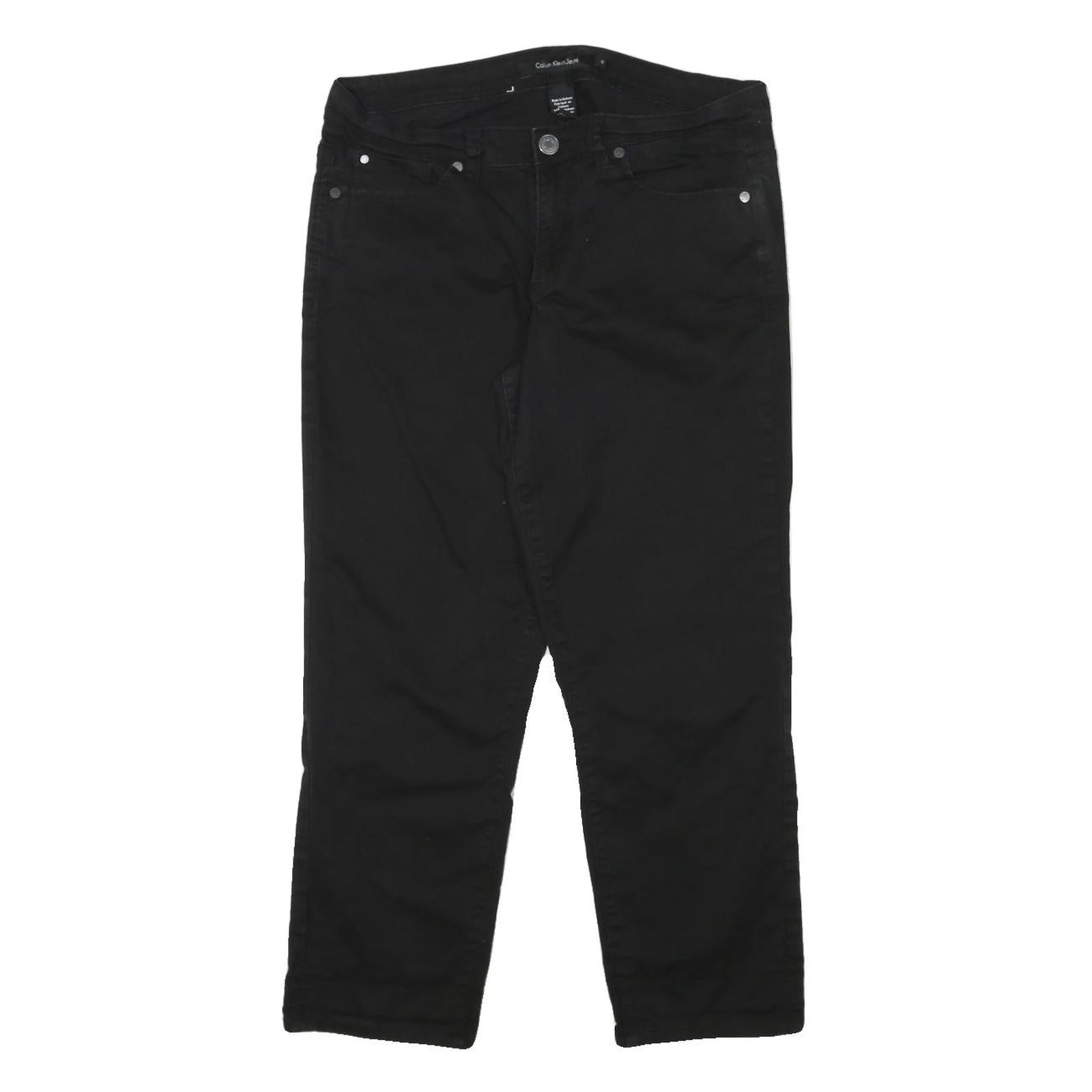 CALVIN KLEIN Womens Cotton Blend Black Slim Straight Trousers W32 L26 Stylish Refurbished - N/A refurbished available on Cerqular