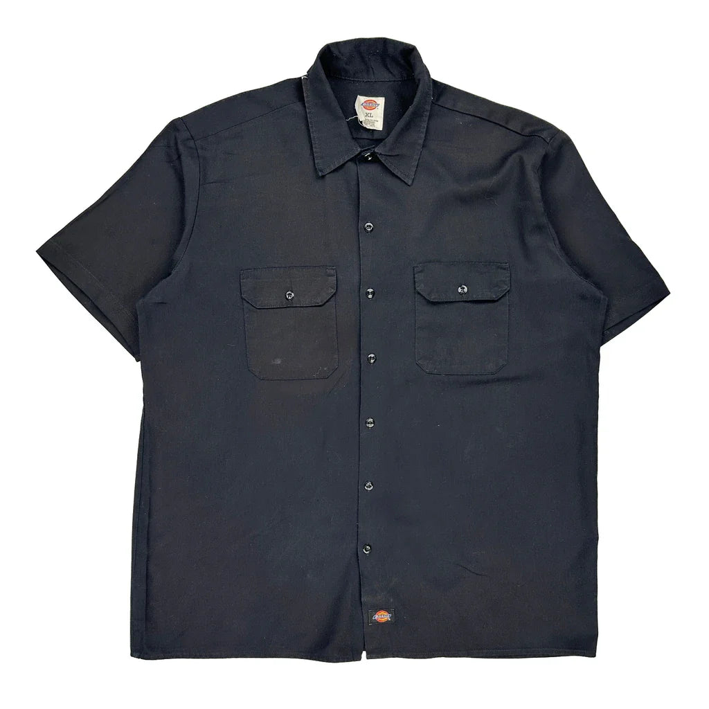 Dickies Short Sleeve Shirt - XL Black Polyester Blend Refurbished - Thrifted (note: this is a term often used to describe second- refurbished available on Cerqular