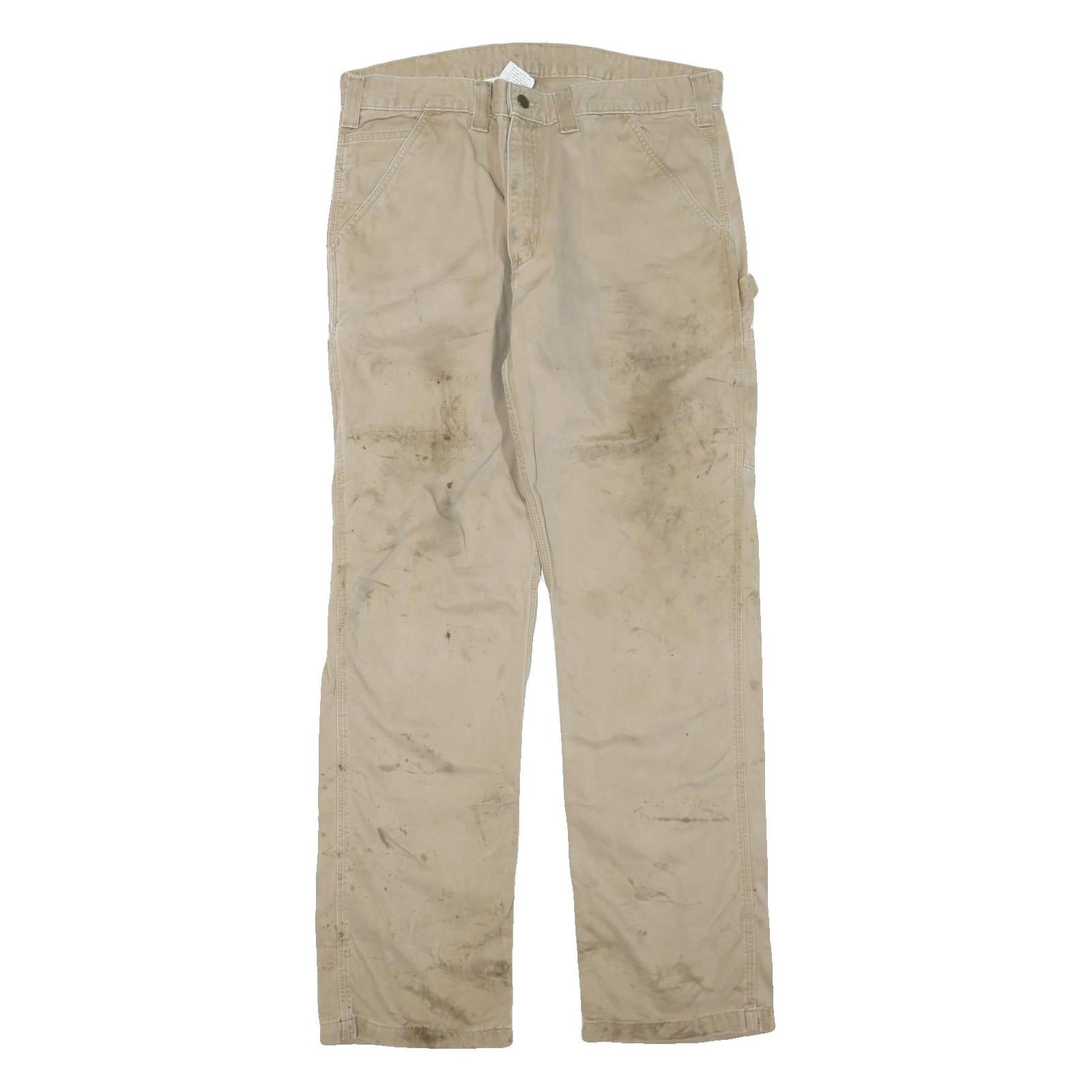 CARHARTT Mens Cotton Blend Beige Regular Fit Straight Leg Trousers W36 L34 Refurbished - N/A refurbished available on Cerqular