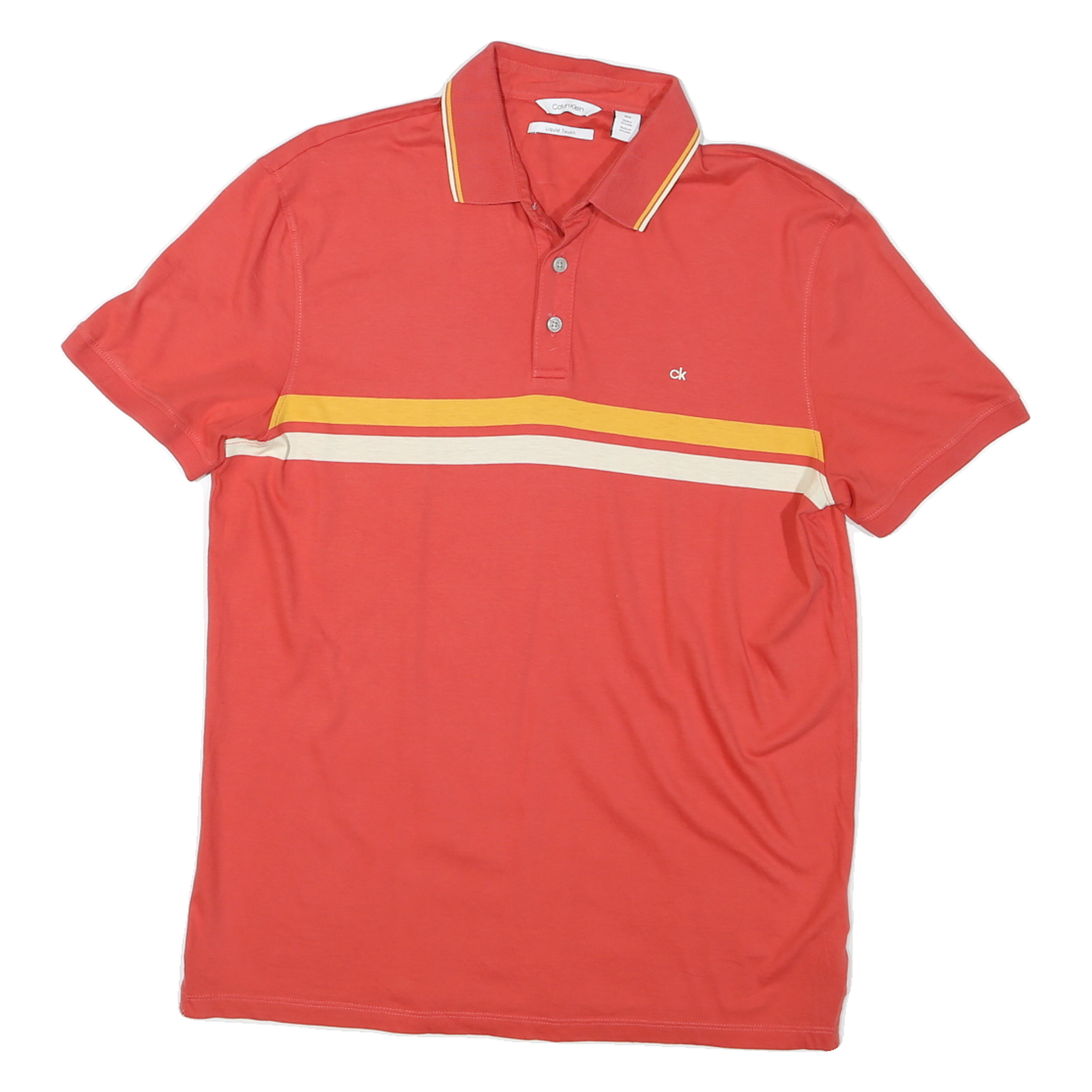 CALVIN KLEIN Mens Red & Yellow Stripe Short Sleeve Polo Shirt M Cotton Casual Refurbished - N/A refurbished available on Cerqular