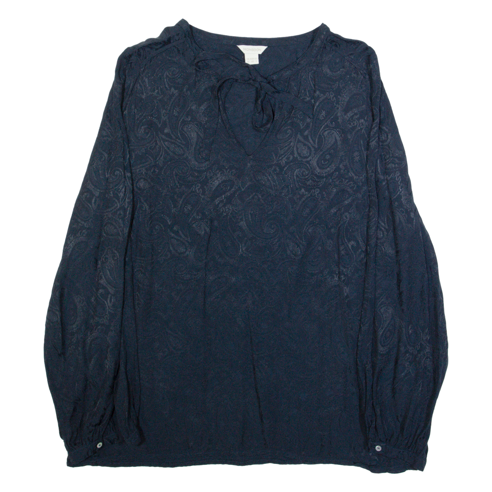 MONSOON Womens Printed Blouse Blue V-Neck Long Sleeve Paisley UK 12 Refurbished - N/A refurbished available on Cerqular