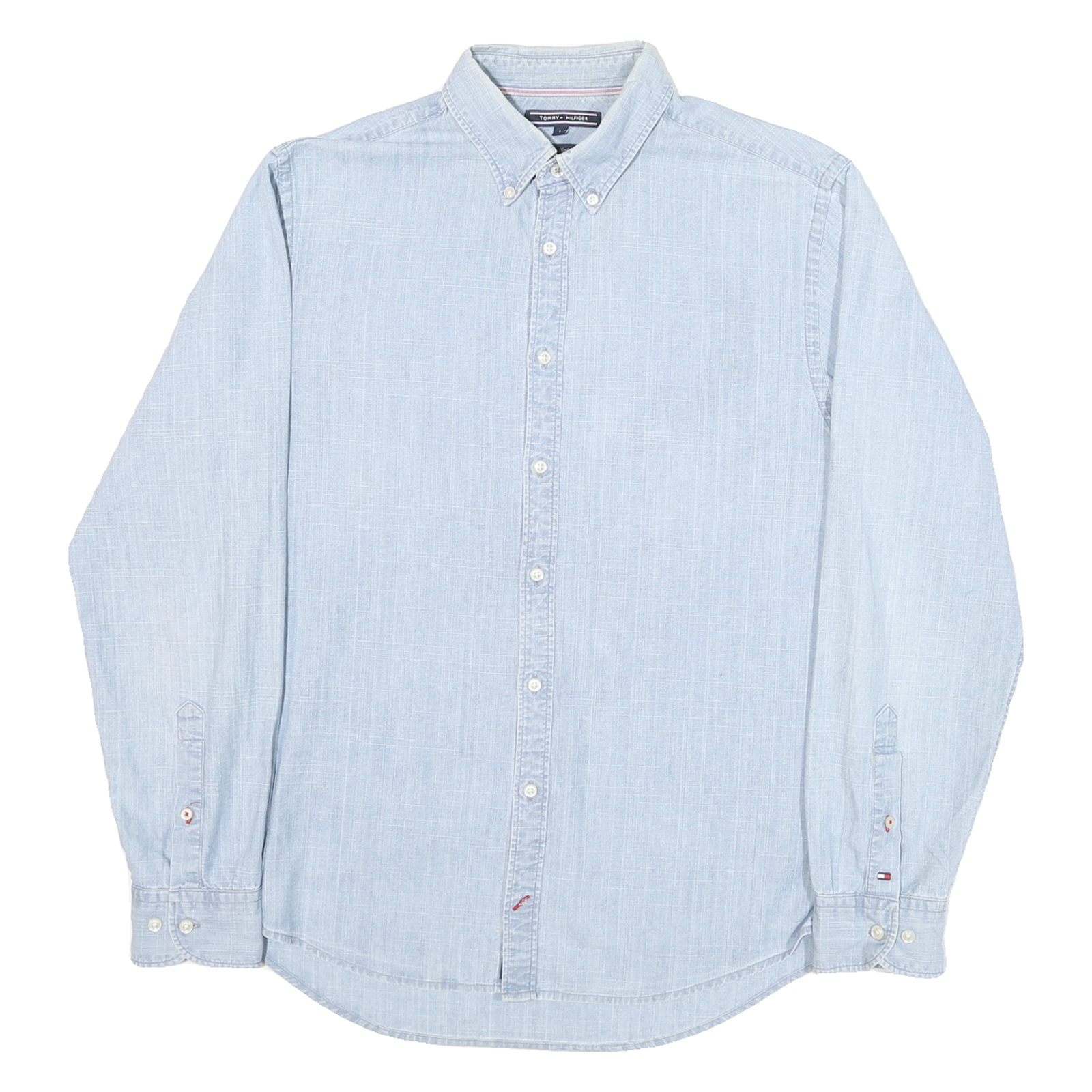 TOMMY HILFIGER Mens Blue Button Down Shirt L Cotton Blend Casual Lightweight Refurbished - N/A refurbished available on Cerqular