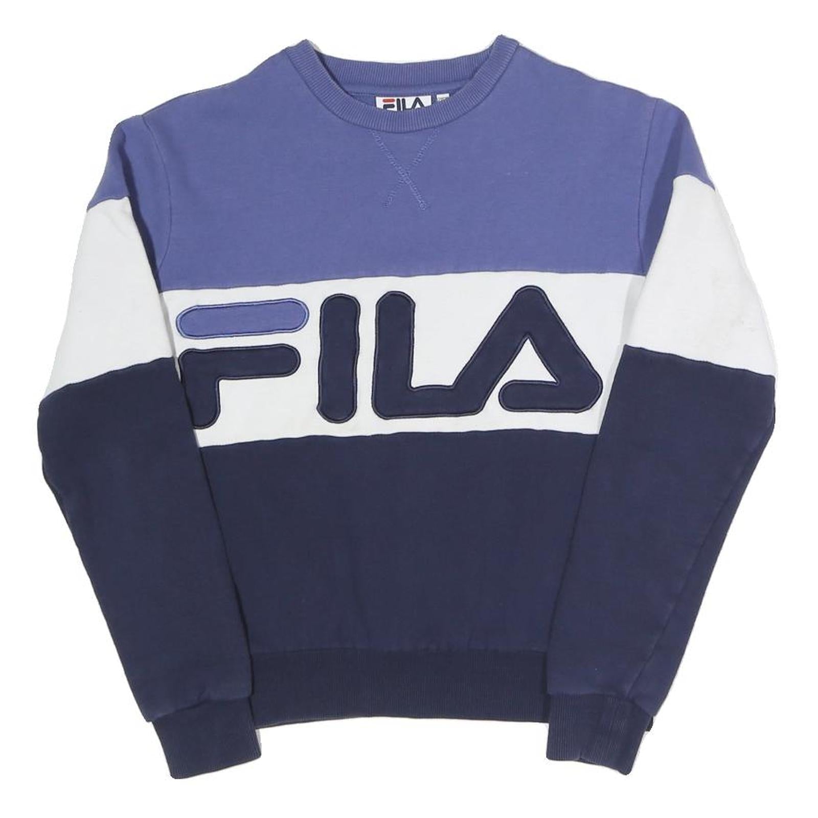 FILA Womens Blue & White Logo Crew Neck UK 6 Cotton Blend Sweatshirt Pullover Refurbished - N/A refurbished available on Cerqular