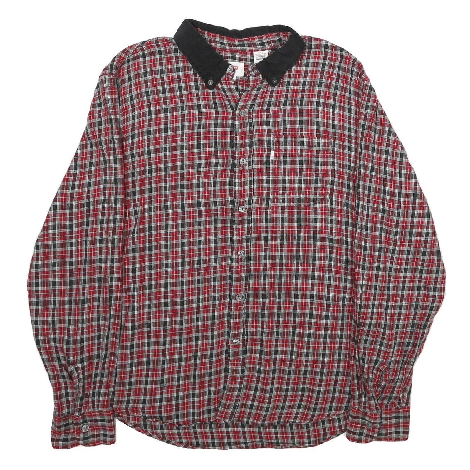 LEVI'S Mens Red Black Check Shirt L Cotton Long Sleeve Button Collar Casual Refurbished - N/A refurbished available on Cerqular