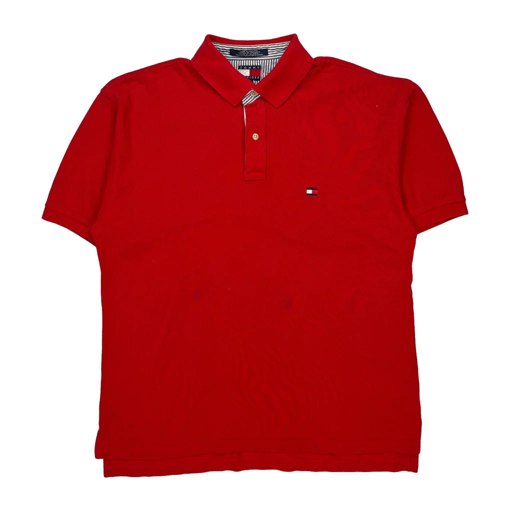 Tommy Hilfiger Polo Shirt - Large Red Cotton Refurbished - Thrifted (note: this is a term often used to describe second- refurbished available on Cerqular