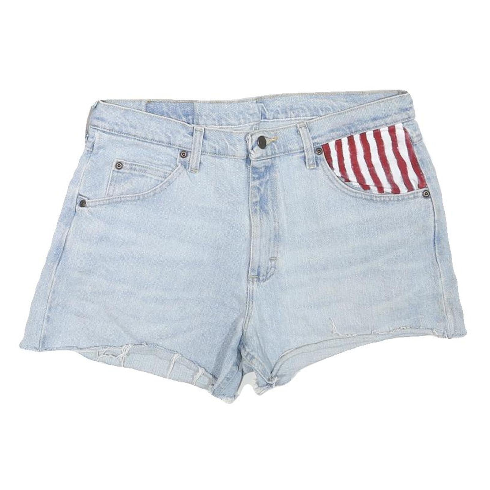WRANGLER Mens Shorts Light Blue Denim XL W34 Star Print Casual Retro Refurbished - N/A refurbished available on Cerqular