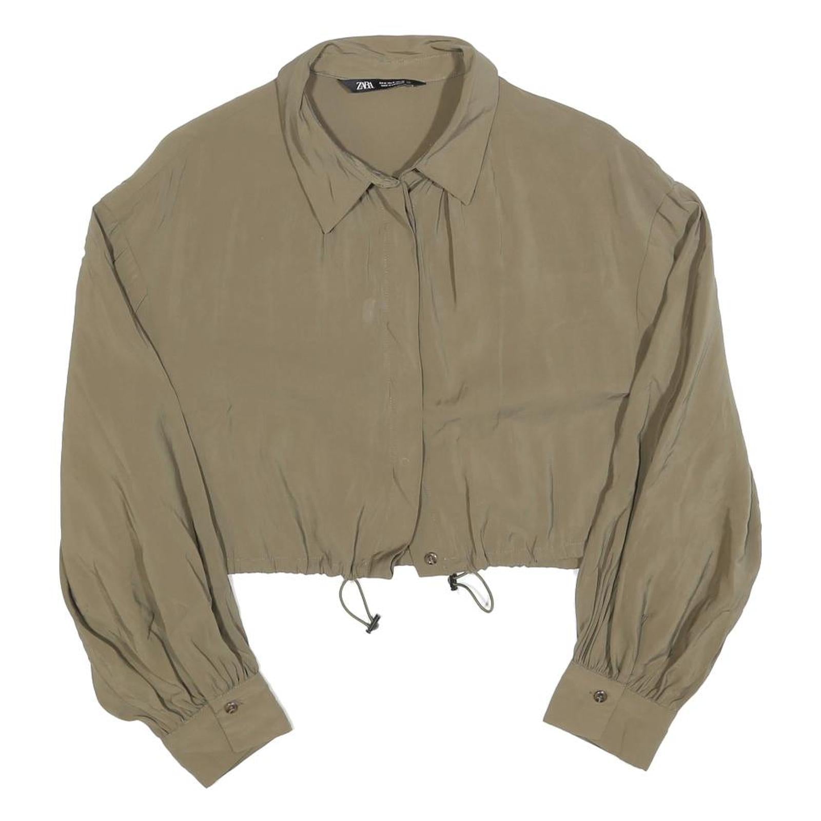ZARA Womens Beige Crop Shirt Long Sleeve Collared M Drawstring Refurbished - N/A refurbished available on Cerqular