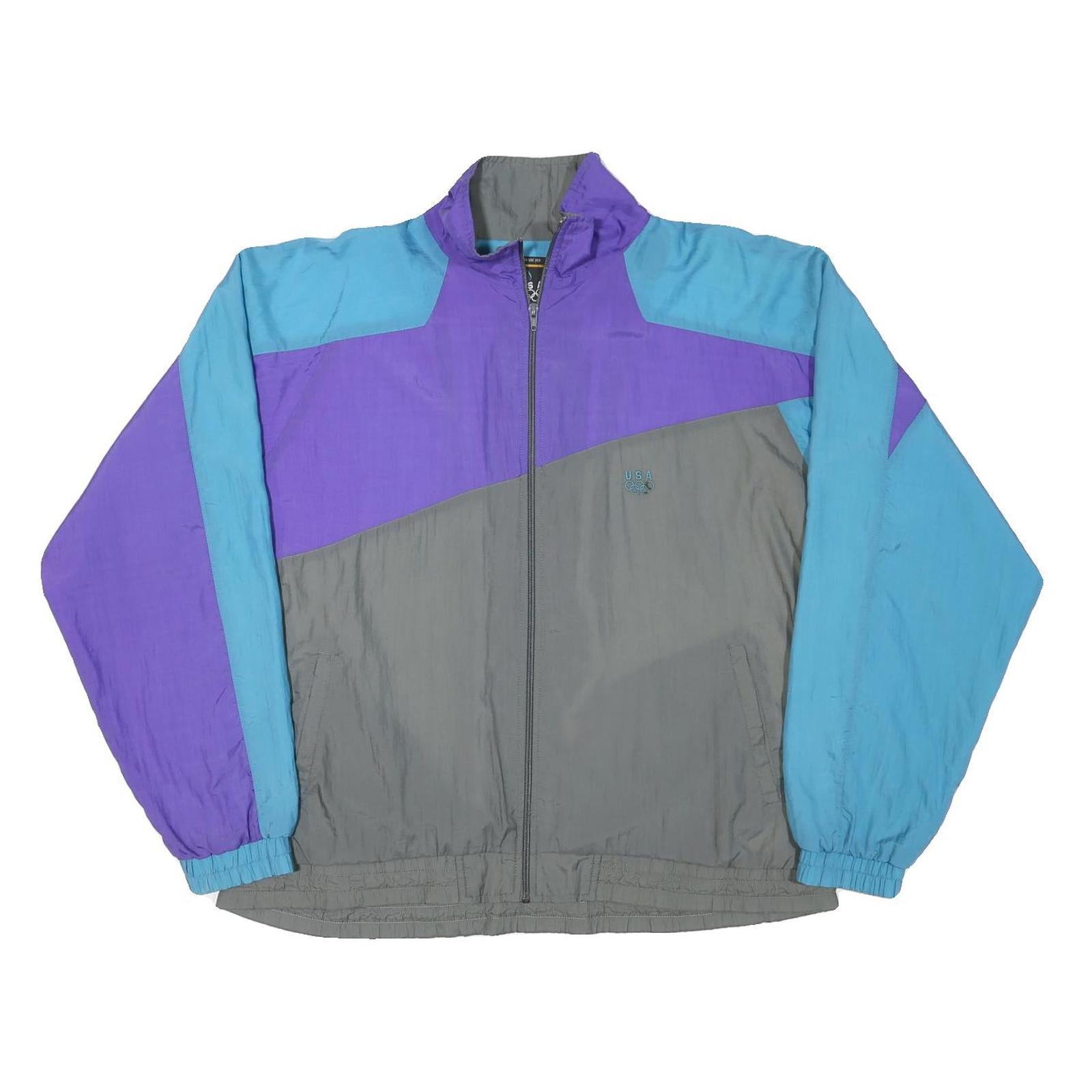 USA Mens Blue & Purple & Grey Colourblock Zip Jacket L Polyester Blend Refurbished - N/A refurbished available on Cerqular