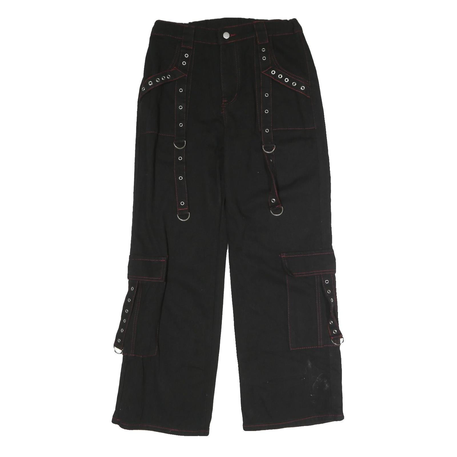 Womens Black Loose Fit Cargo Jeans Cotton Blend Button W33 L29 Utility Style Refurbished - N/A refurbished available on Cerqular