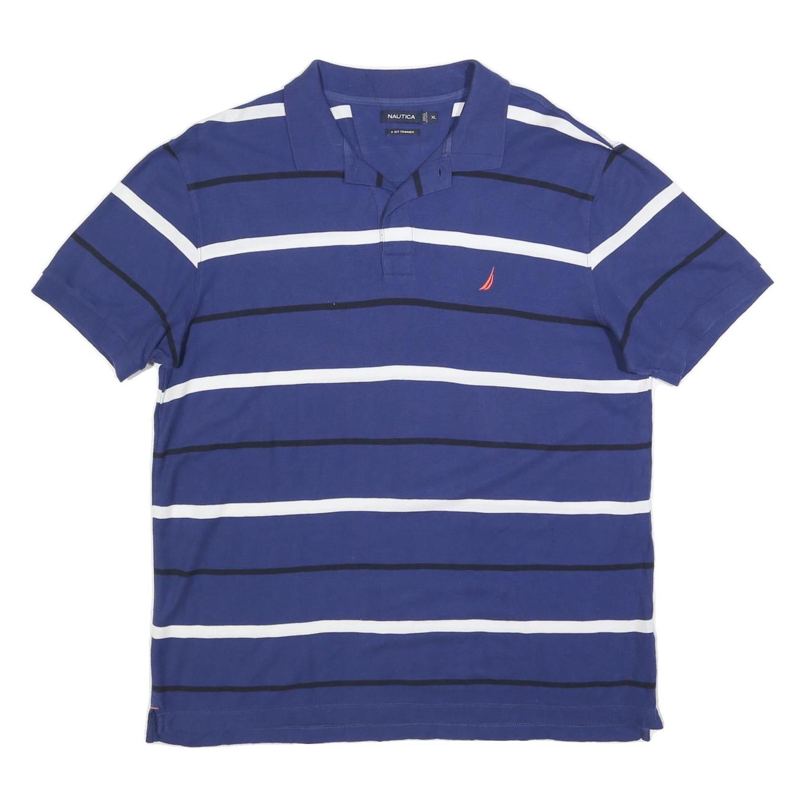 NAUTICA Mens Blue White Striped Short Sleeve Polo Shirt XL Cotton Blend Classic Refurbished - N/A refurbished available on Cerqular