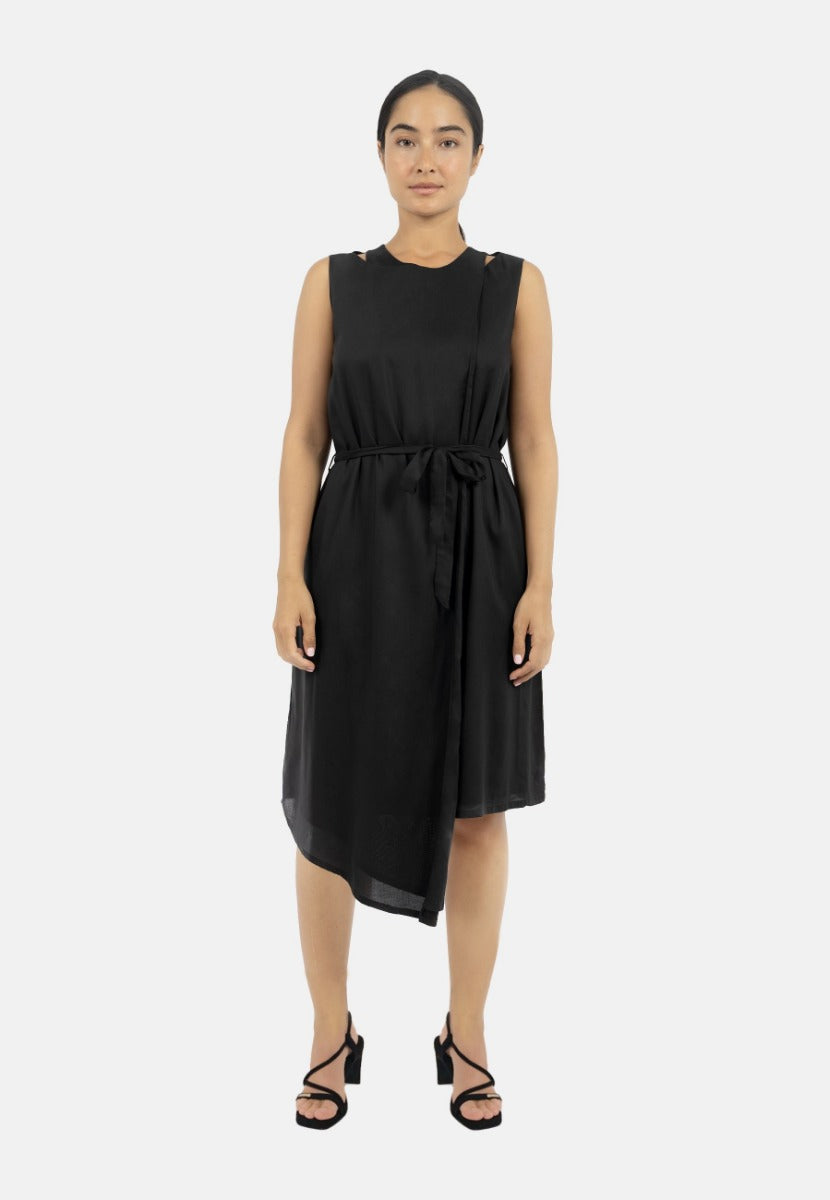 Funchal Asymmetric Wrap Dress Black | Size: L Refurbished - N/A refurbished available on Cerqular