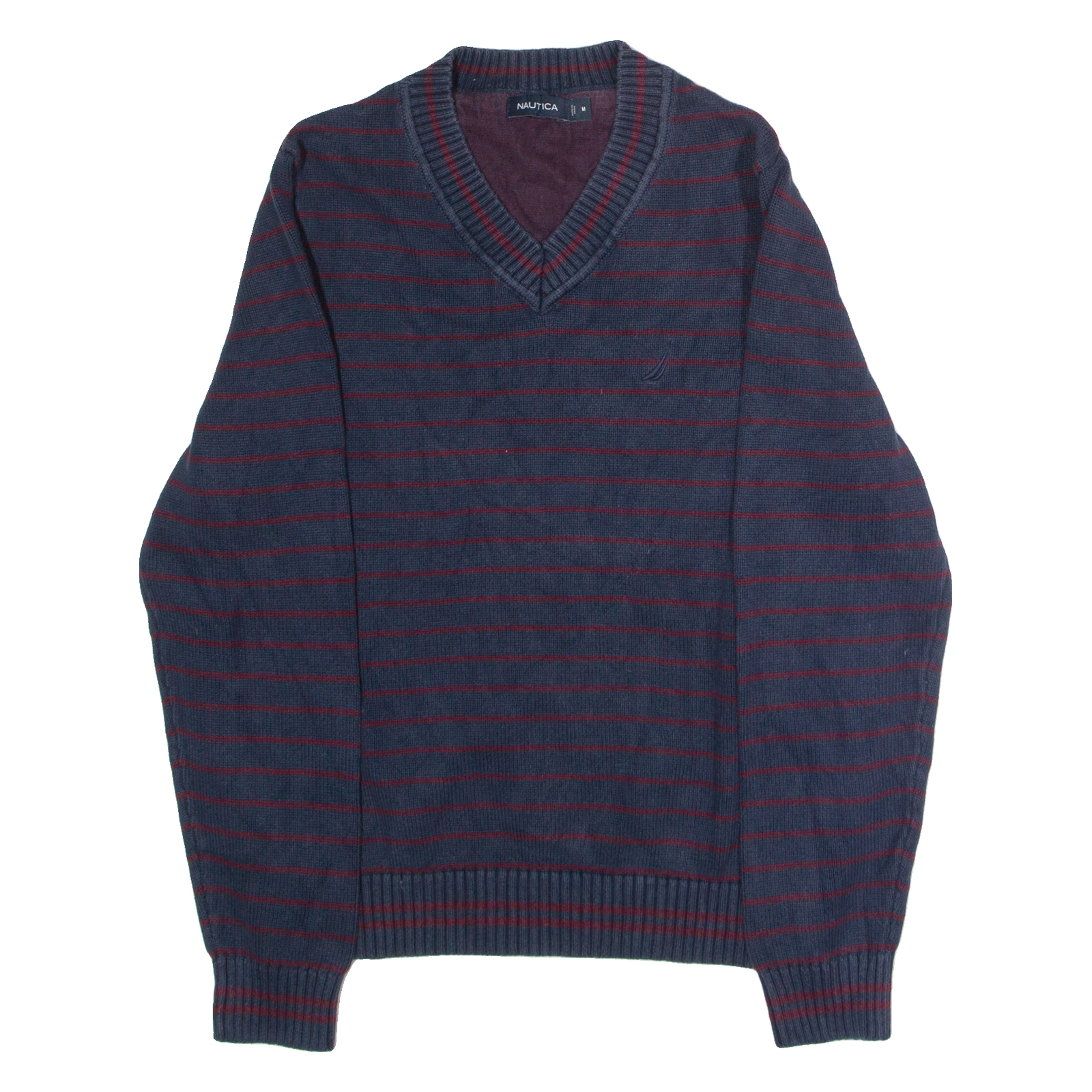 NAUTICA Mens Patterned Jumper Blue Striped V-Neck Chunky Knit M Refurbished - N/A refurbished available on Cerqular