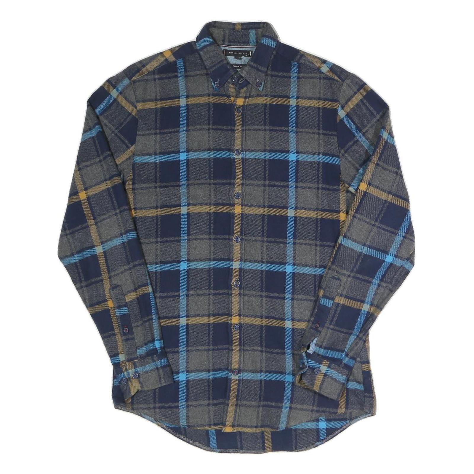 TOMMY HILFIGER Mens Blue & Grey Checked Flannel Shirt S Button Down Long Sleeve Refurbished - N/A refurbished available on Cerqular
