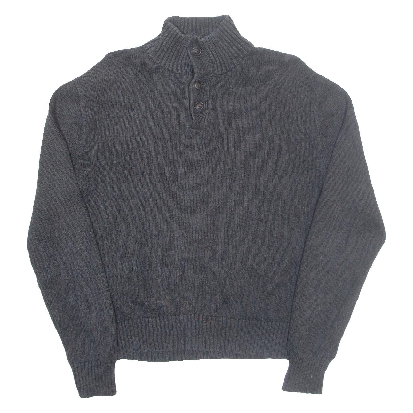 POLO RALPH LAUREN Mens Jumper Grey Button Neck Tight Knit M Refurbished - N/A refurbished available on Cerqular