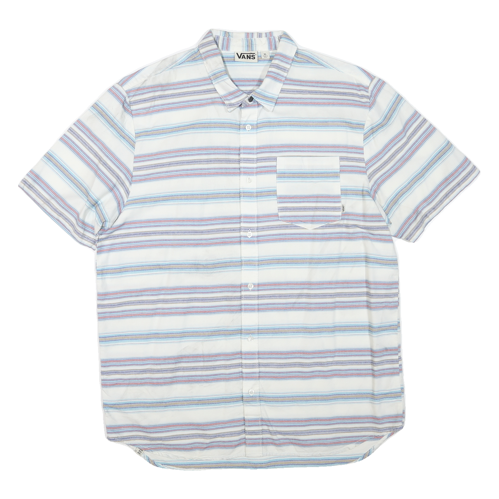 VANS Mens White & Blue Striped Shirt XL Cotton Blend Short Sleeve Casual Refurbished - N/A refurbished available on Cerqular