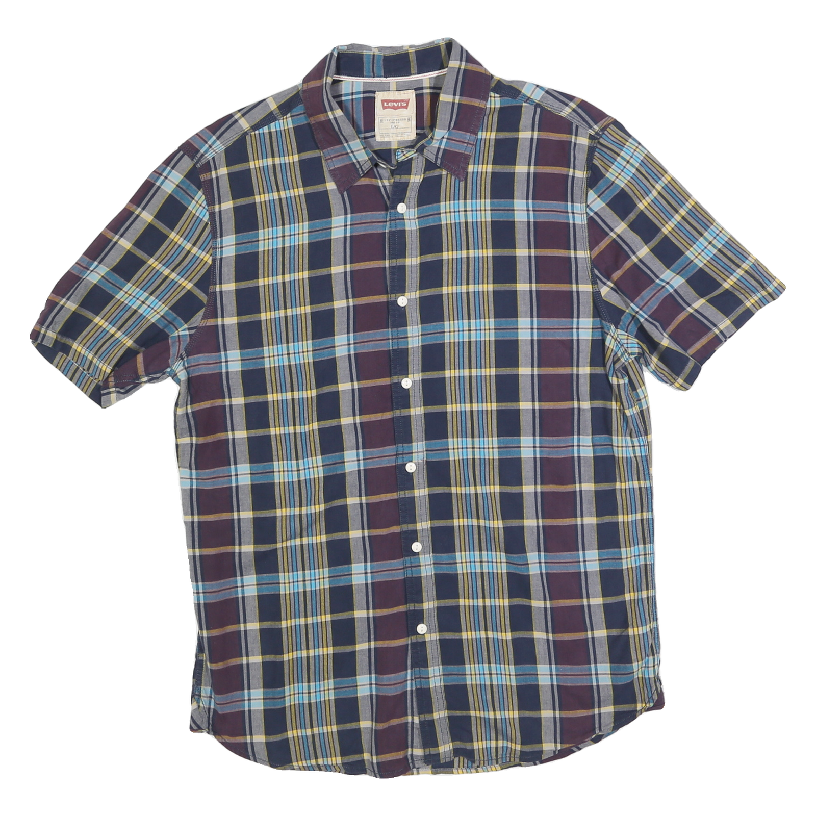 LEVI'S Mens Blue & Maroon Check Shirt L Cotton Casual Short Sleeve Lightweight Refurbished - N/A refurbished available on Cerqular