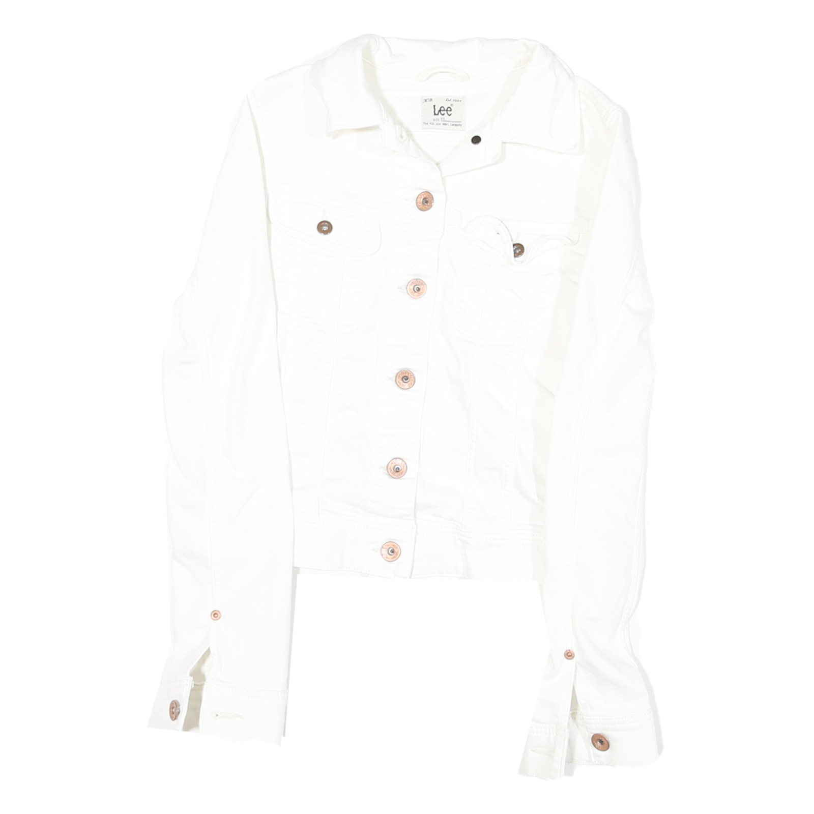 LEE Womens White Button Cotton Blend Denim Jacket XS Plain Classic Tailored Refurbished - N/A refurbished available on Cerqular