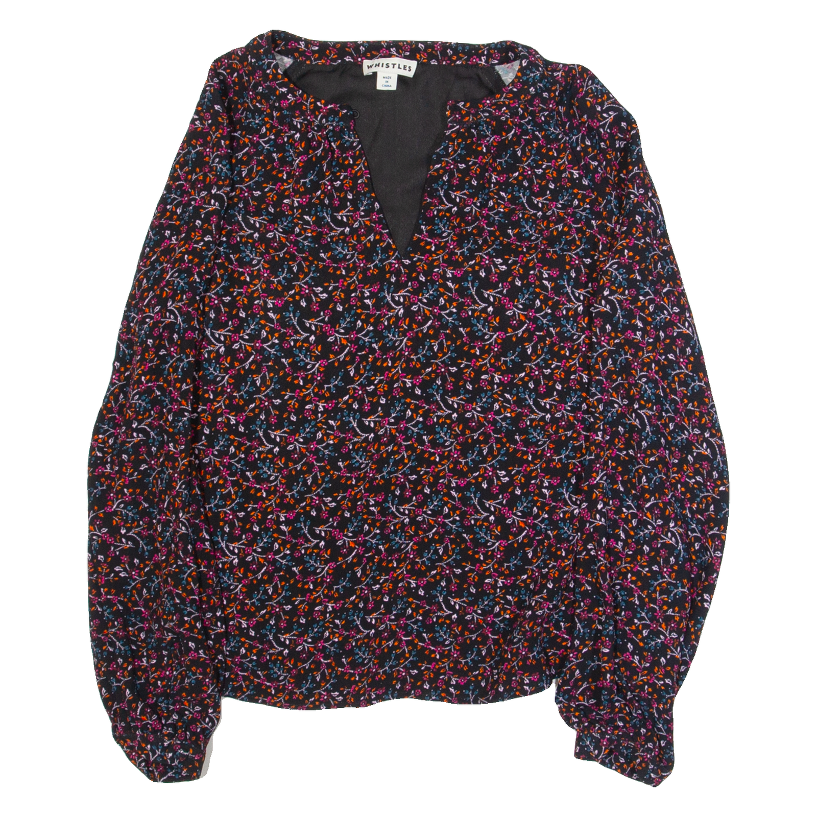 WHISTLES Womens Printed Blouse Black Long Sleeve Floral UK 4 Refurbished - N/A refurbished available on Cerqular