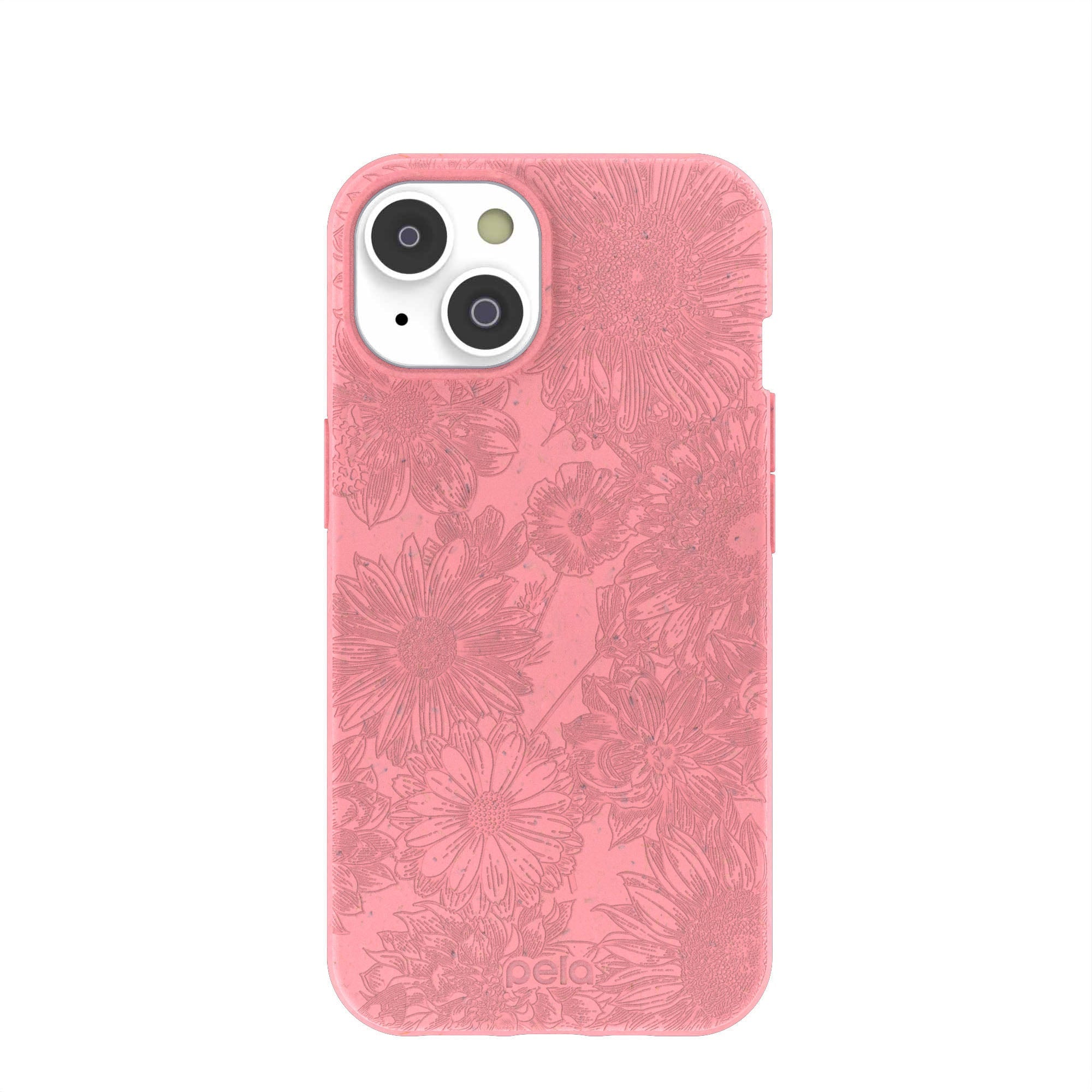 Bubblegum Pink Flora iPhone 14/16e Case Refurbished - Pela Case refurbished available on Cerqular