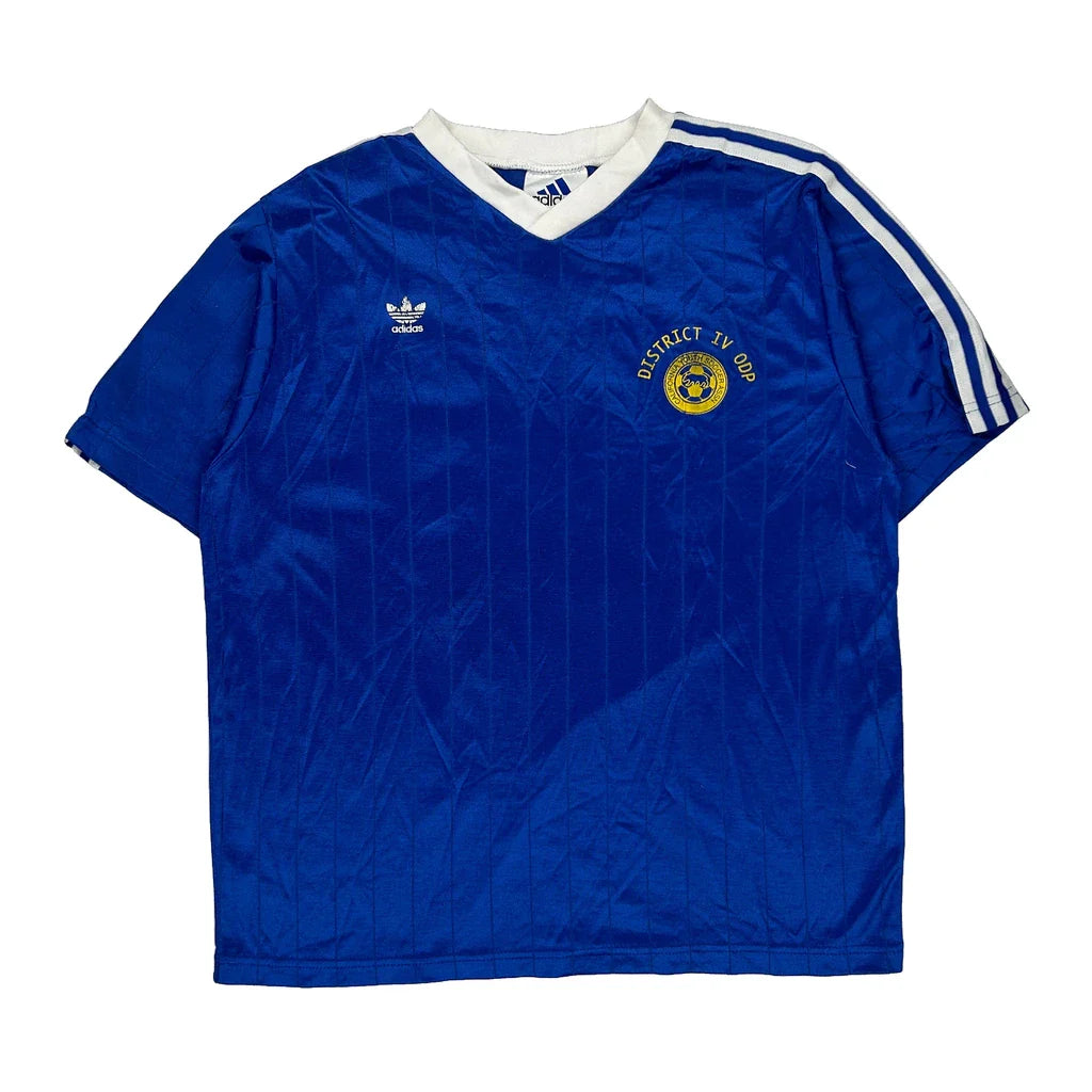 District Iv Odp Adidas Football Shirt - Large Blue Polyester Refurbished - Thrifted (note: this is a term often used to describe second- refurbished available on Cerqular