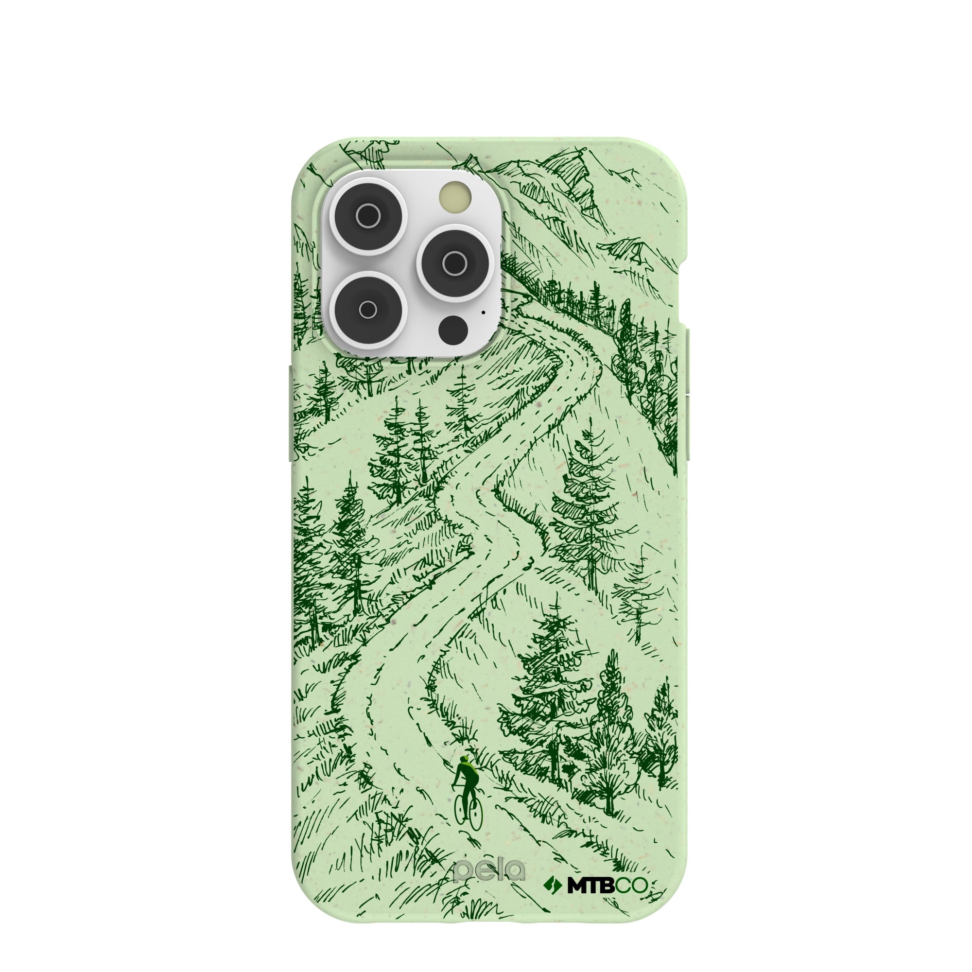 Sage Green Into the Mountains MTBCO iPhone 14 Pro Max Case Refurbished - Pela Case refurbished available on Cerqular