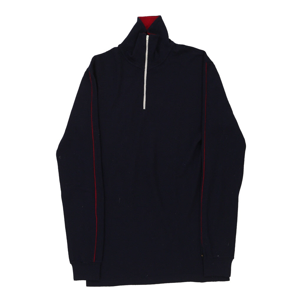 1980s Valcismon 1/4 Zip - Small Navy Cotton Blend Refurbished - Thrifted (note: this is a term often used to describe second- refurbished available on Cerqular