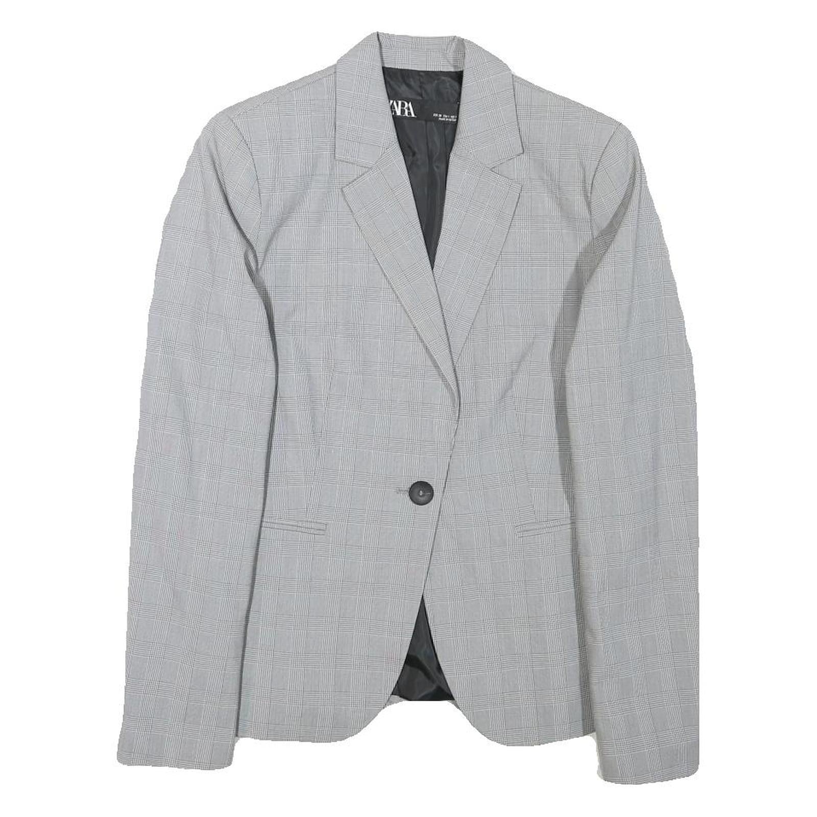 ZARA Womens Grey Single Button Checked Jacket XS Polyester Blend Tailored Formal Refurbished - N/A refurbished available on Cerqular