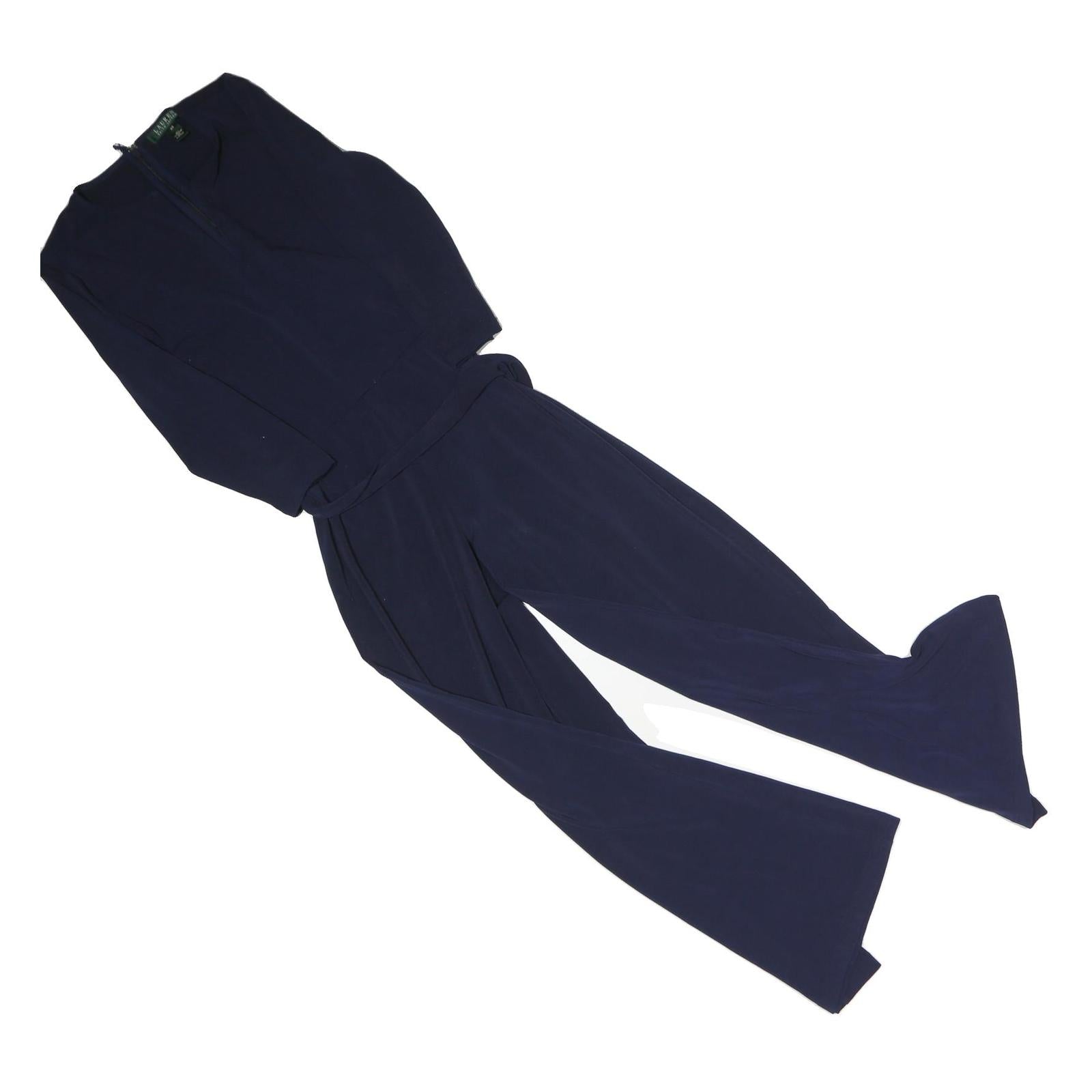 LAUREN RALPH LAUREN Womens Navy Playsuit Polyester XS Belted Elegant Refurbished - N/A refurbished available on Cerqular