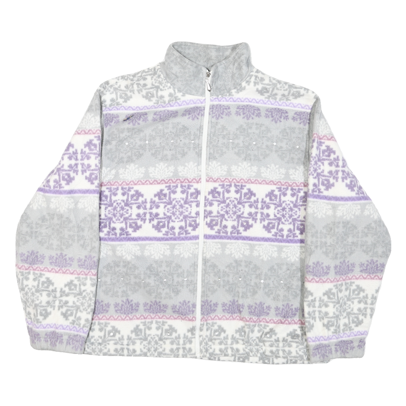 ALFRED DUNNER Womens White & Grey Purple Pattern Zip Jacket L Polyester Blend Refurbished - N/A refurbished available on Cerqular