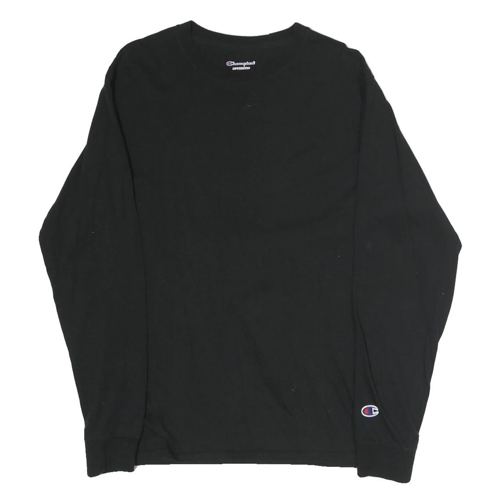 CHAMPION Mens Black Long Sleeve Crew Neck Cotton T-Shirt Size M Logo Detail Refurbished - N/A refurbished available on Cerqular