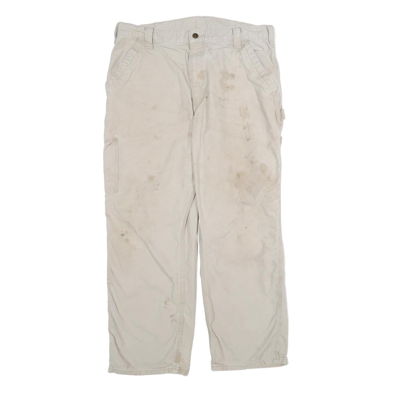 CARHARTT Mens Cotton Beige Regular Fit Straight Leg Trousers W38 L30 Workwear Refurbished - N/A refurbished available on Cerqular