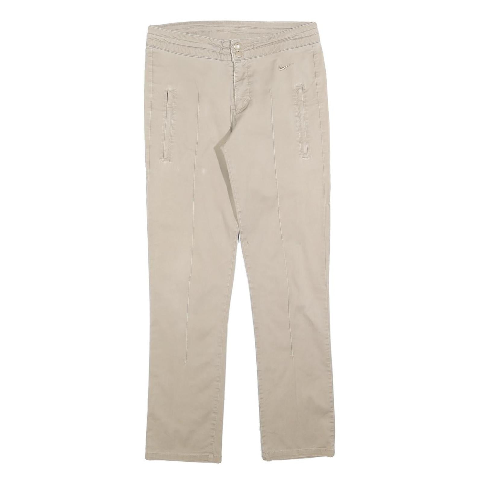 NIKE Womens Beige Slim Straight Woven Cotton Blend Trousers W28 L28 Zip Pocket Refurbished - N/A refurbished available on Cerqular