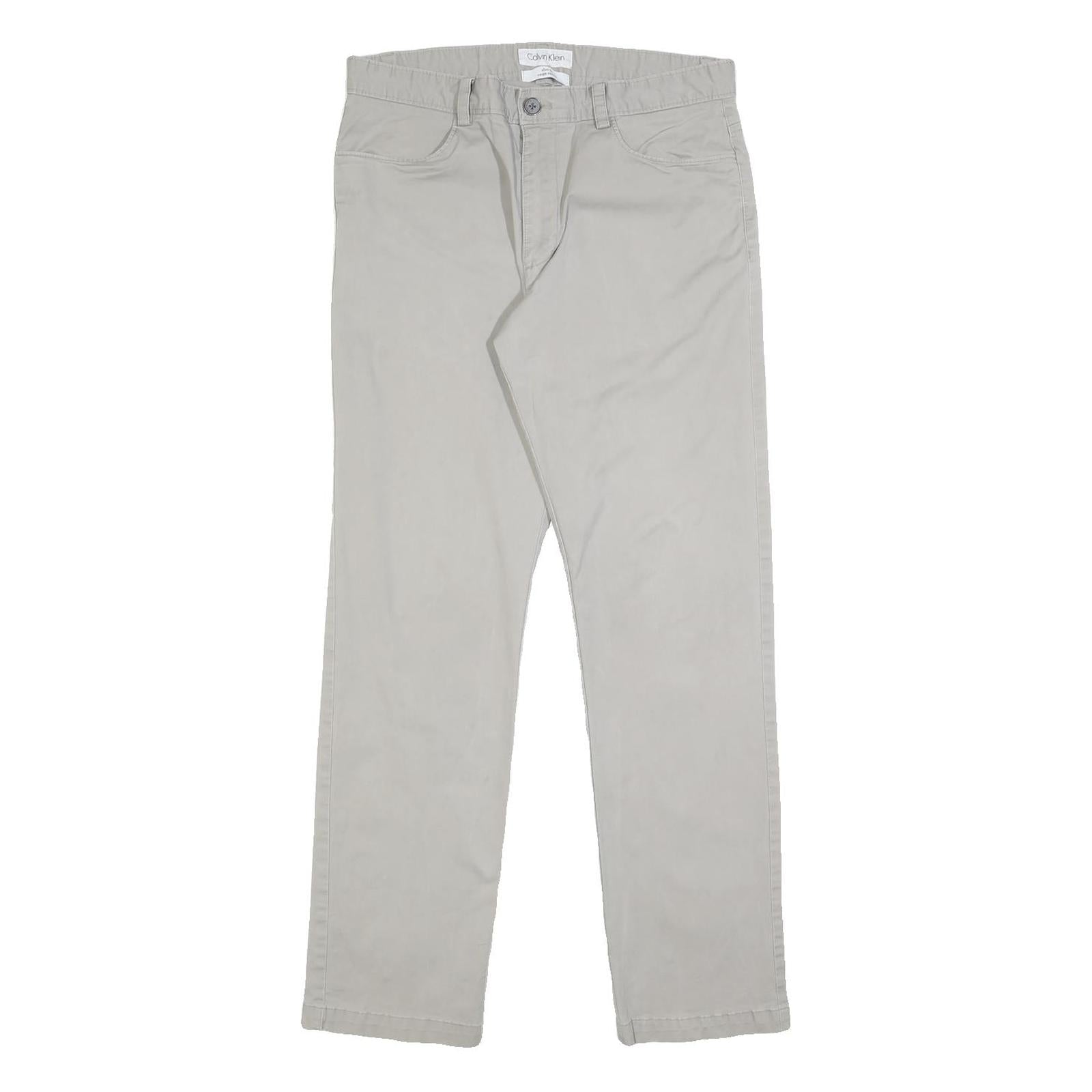 CALVIN KLEIN Mens Cotton Blend Slim Beige Trousers W32 L32 Casual Comfortable Refurbished - N/A refurbished available on Cerqular