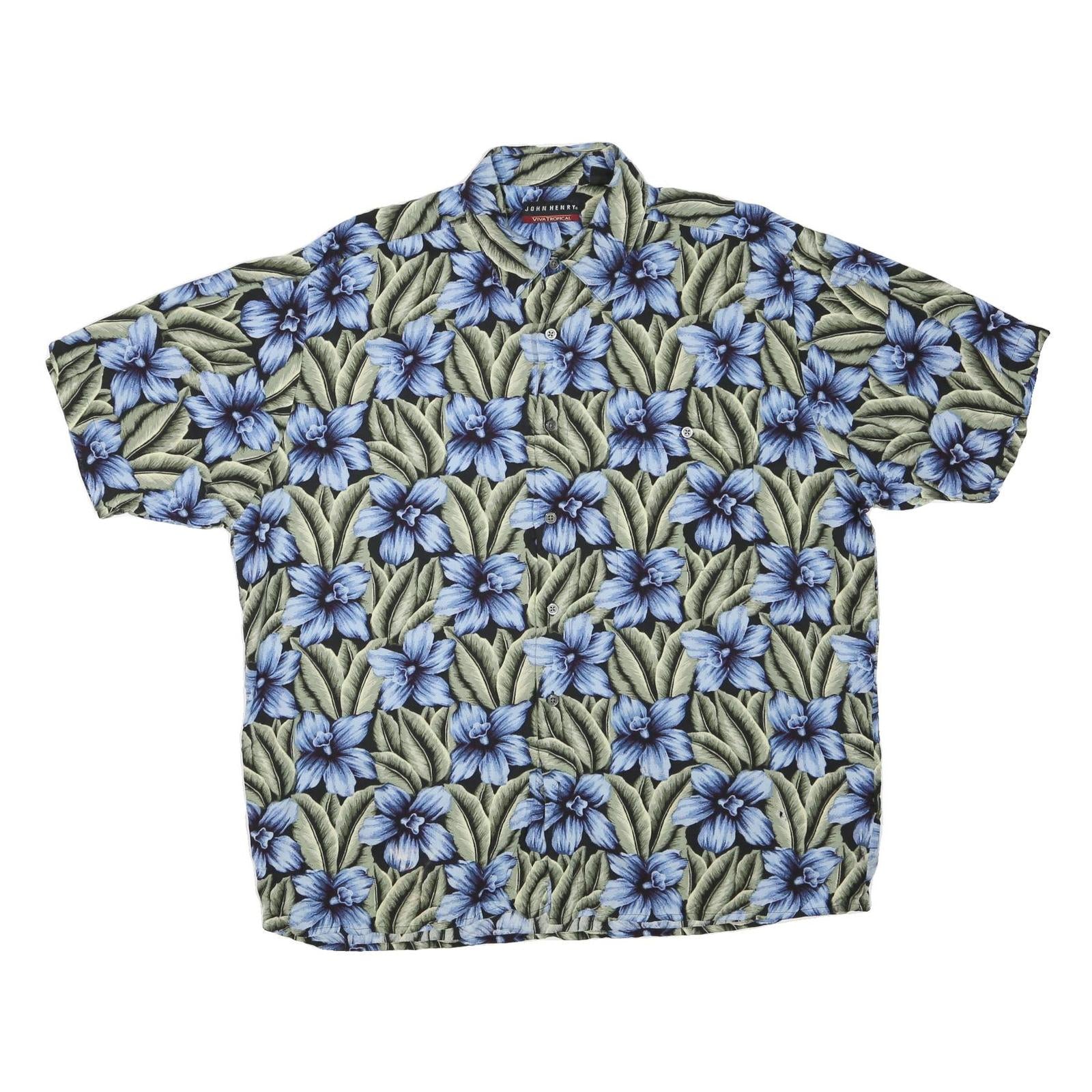 JOHN HENRY Mens Blue & Green Floral Cotton Blend Shirt L Summer Casual Refurbished - N/A refurbished available on Cerqular