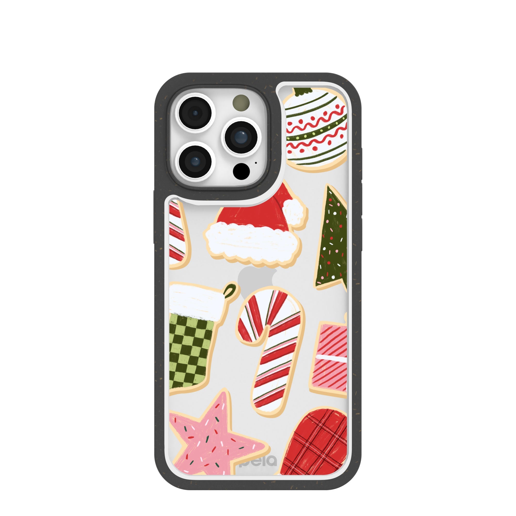 Clear Festive Cookies iPhone 16 Pro Max Case With Black Ridge Refurbished - Pela Case refurbished available on Cerqular