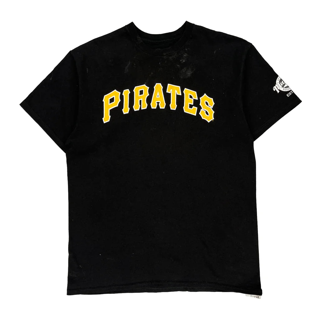 Pittsburgh Pirates Majestic Mlb T-Shirt - Large Black Cotton Refurbished - Thrifted (note: this is a term often used to describe second- refurbished available on Cerqular