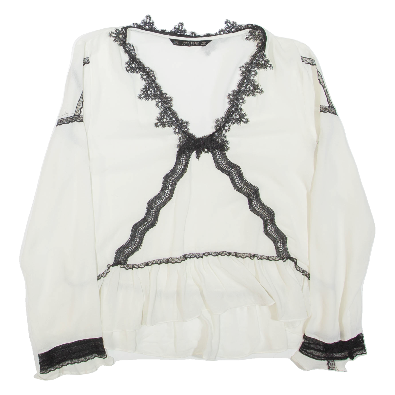 ZARA Sheer Womens Blouse Beige Long Sleeve L Refurbished - N/A refurbished available on Cerqular
