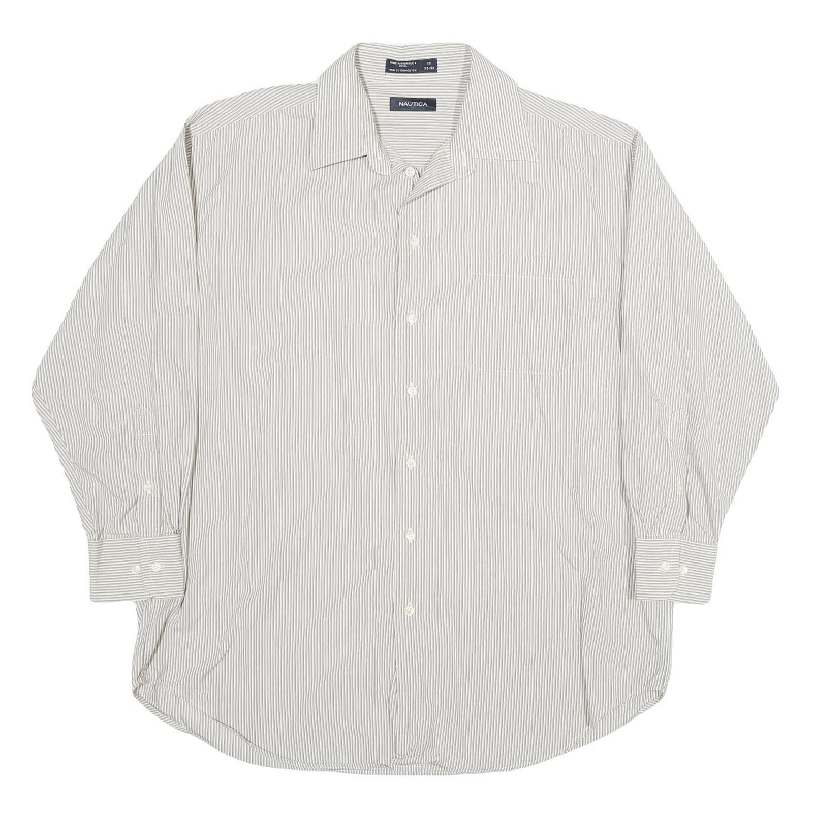 NAUTICA Mens White & Grey Stripe Regular Fit XL Cotton Shirt Long Sleeve Button Refurbished - N/A refurbished available on Cerqular