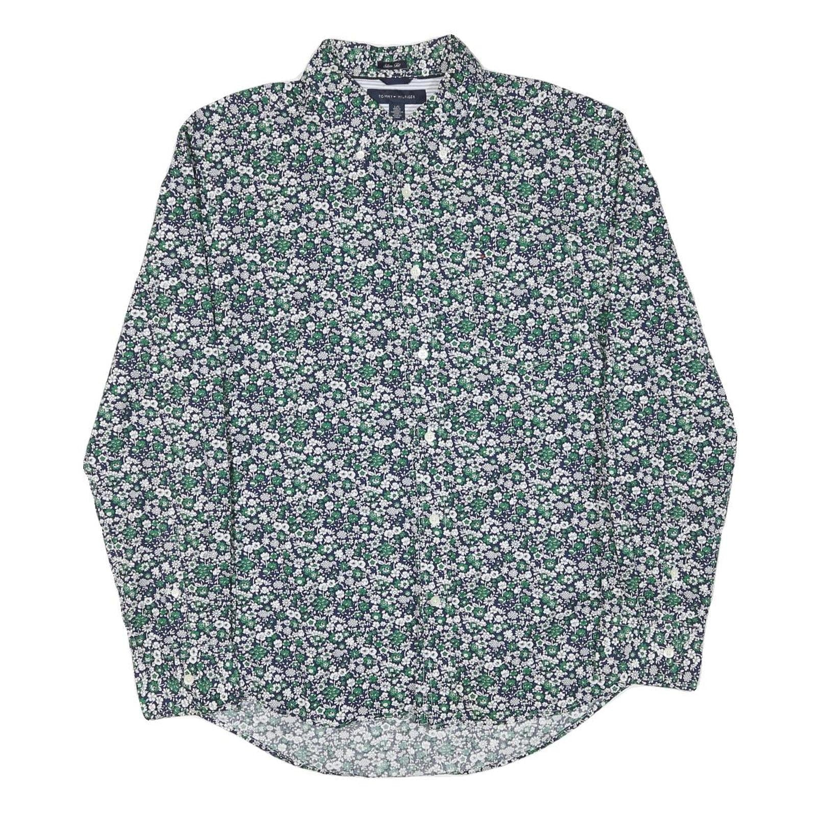 TOMMY HILFIGER Mens Green & White Floral Pattern Shirt L Cotton Blend Casual Refurbished - N/A refurbished available on Cerqular
