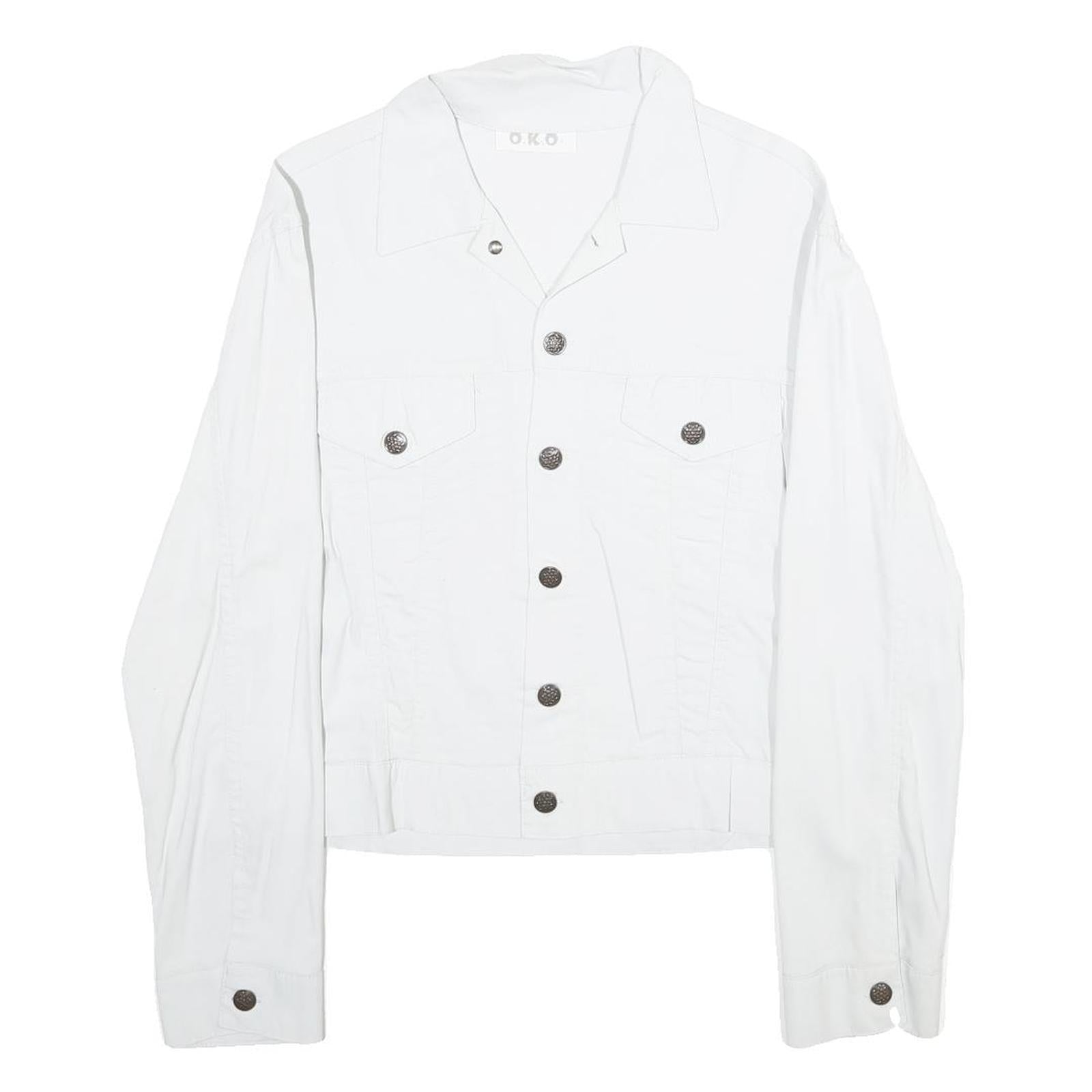 O.K.O. Womens White Button Jacket S Polyamide Blend Classic Plain Button Closure Refurbished - N/A refurbished available on Cerqular