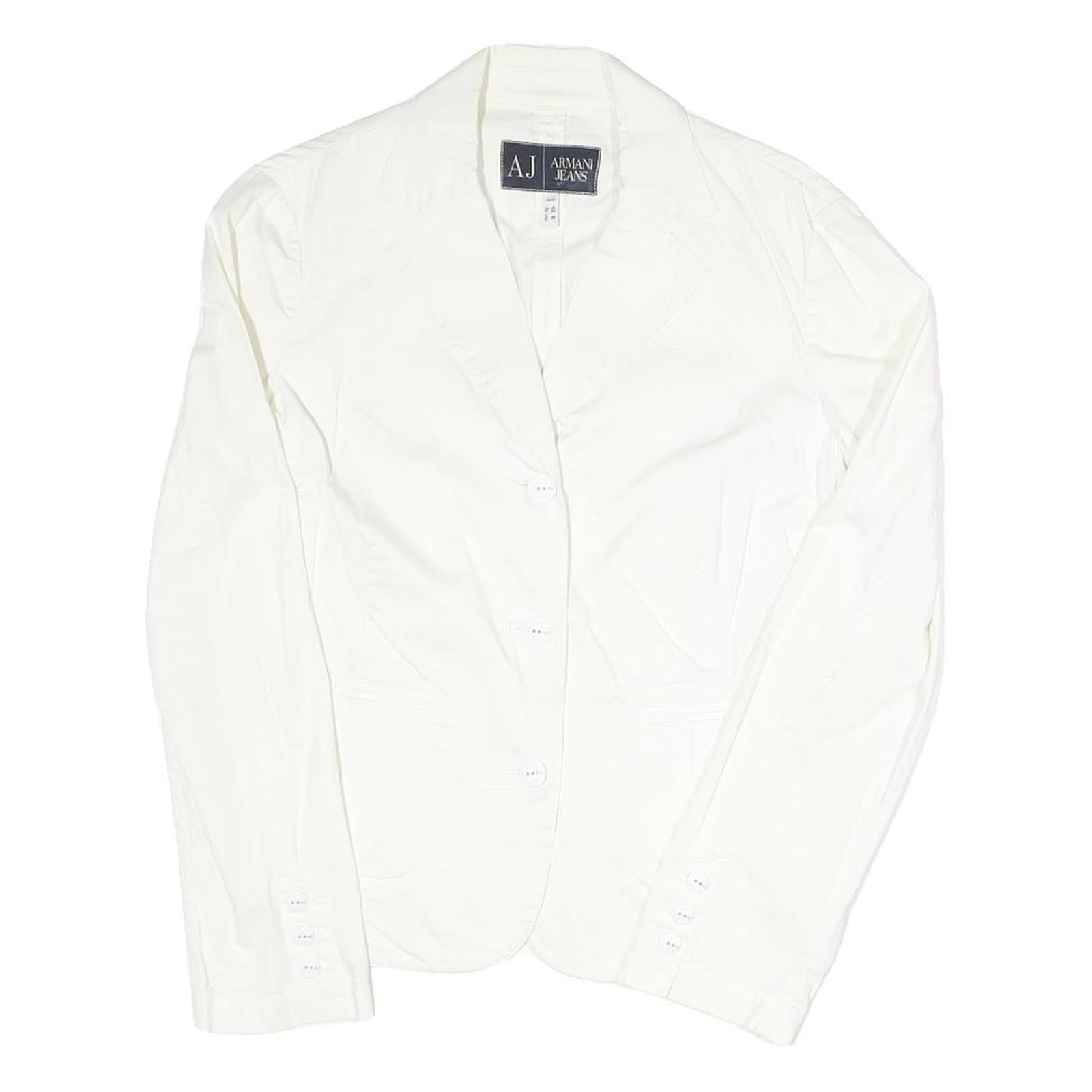 ARMANI JEANS Womens White Jacket S Cotton Blend Button Plain Classic Tailored Refurbished - N/A refurbished available on Cerqular
