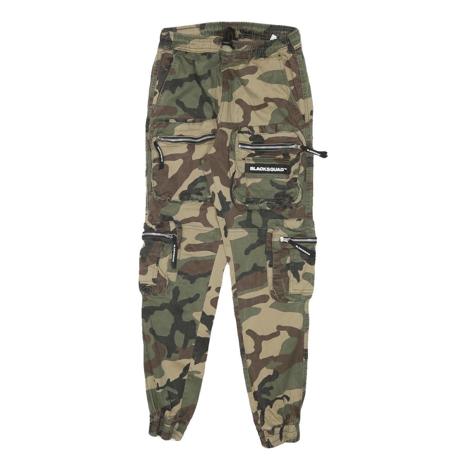 BLACKSQUAD Womens Cotton Blend Green & Brown Camo Relaxed Cargo Trousers W26 L29 Refurbished - N/A refurbished available on Cerqular