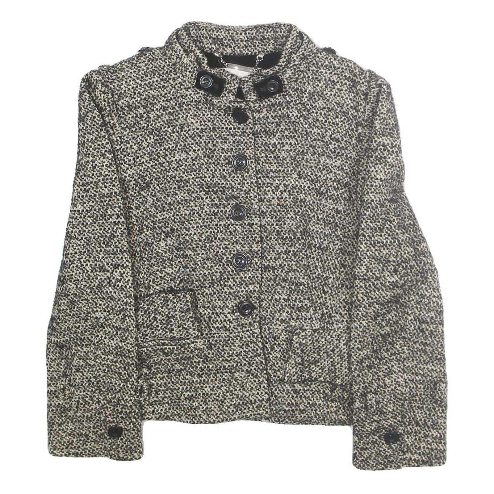 KAREN MILLEN Womens Black & Cream Wool Blend Button Jacket UK 10 Tweed Classic Refurbished - N/A refurbished available on Cerqular